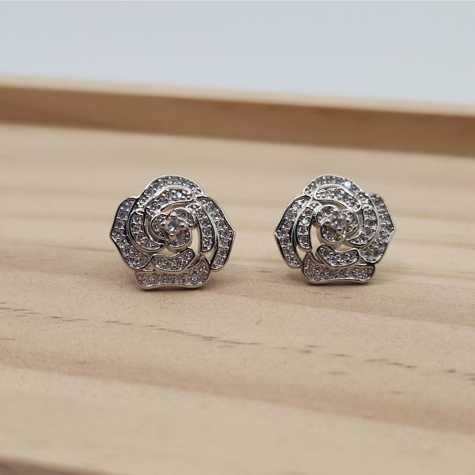 Other Elegant Camellia Flower Stud Earrings - Cubic Zirconia Size ONE SIZE - 15 Thumbnail