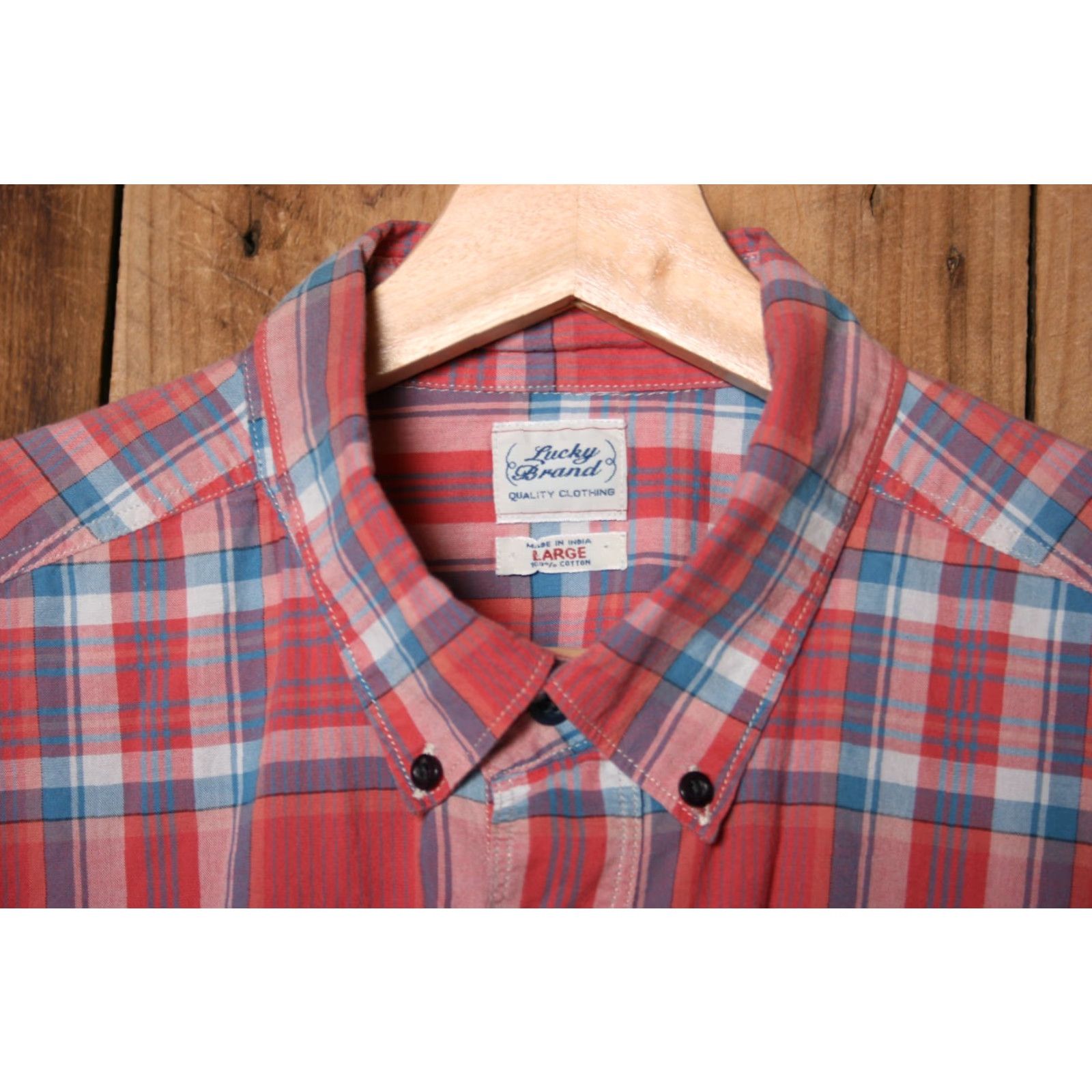 Lucky Brand LUCKY BRAND Shirt Button-Up Plaid Windowpane 100% Cotton Sz L Multicolor Men Long Sleeve Button-Front Size US L / EU 52-54 / 3 - 4 Thumbnail