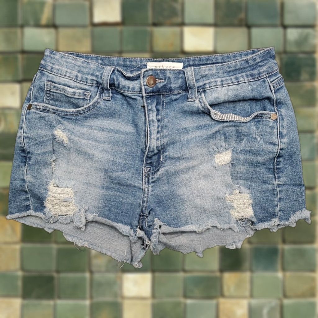 Denime VINTAGE Nature Denim Shorts Women L Blue Estilo Booty Biker Y2K Micro Mini Grunge Size 36" / US 14 / IT 50 - 1 Thumbnail