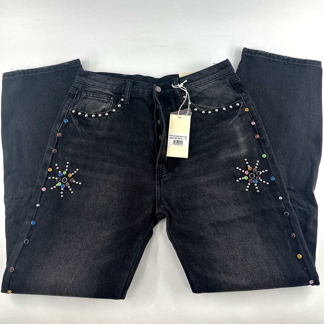 MNML MNML Men's Washed Black V376 Studded Baggy Denim Jeans 32 Size US 32 / EU 48 - 6 Thumbnail
