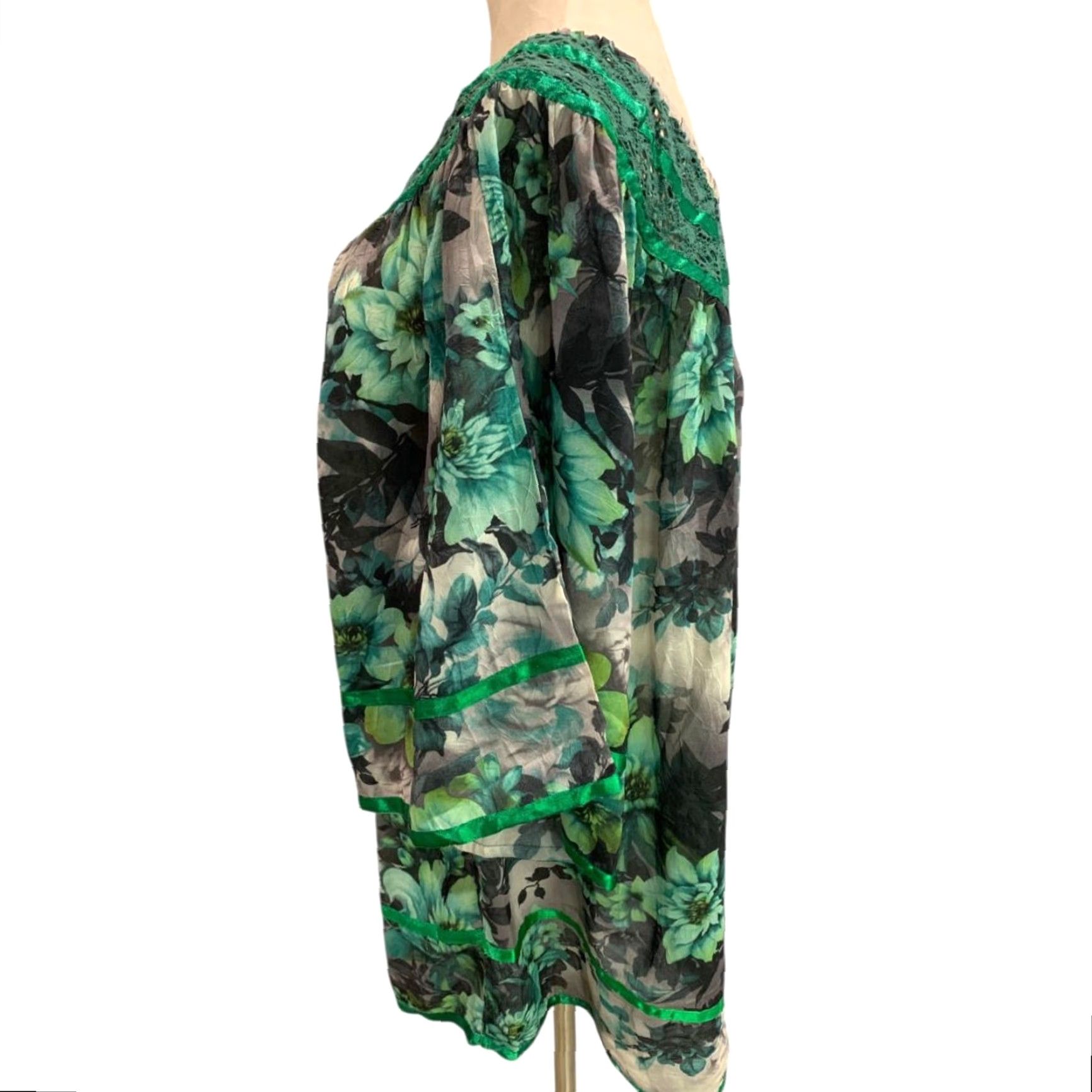 Vintage Angel Heart Boutique Womens Blouse Adult 3X Green Sheer Off Shoulder Size XXL / US 16-18 / IT 52-54 - 6 Thumbnail