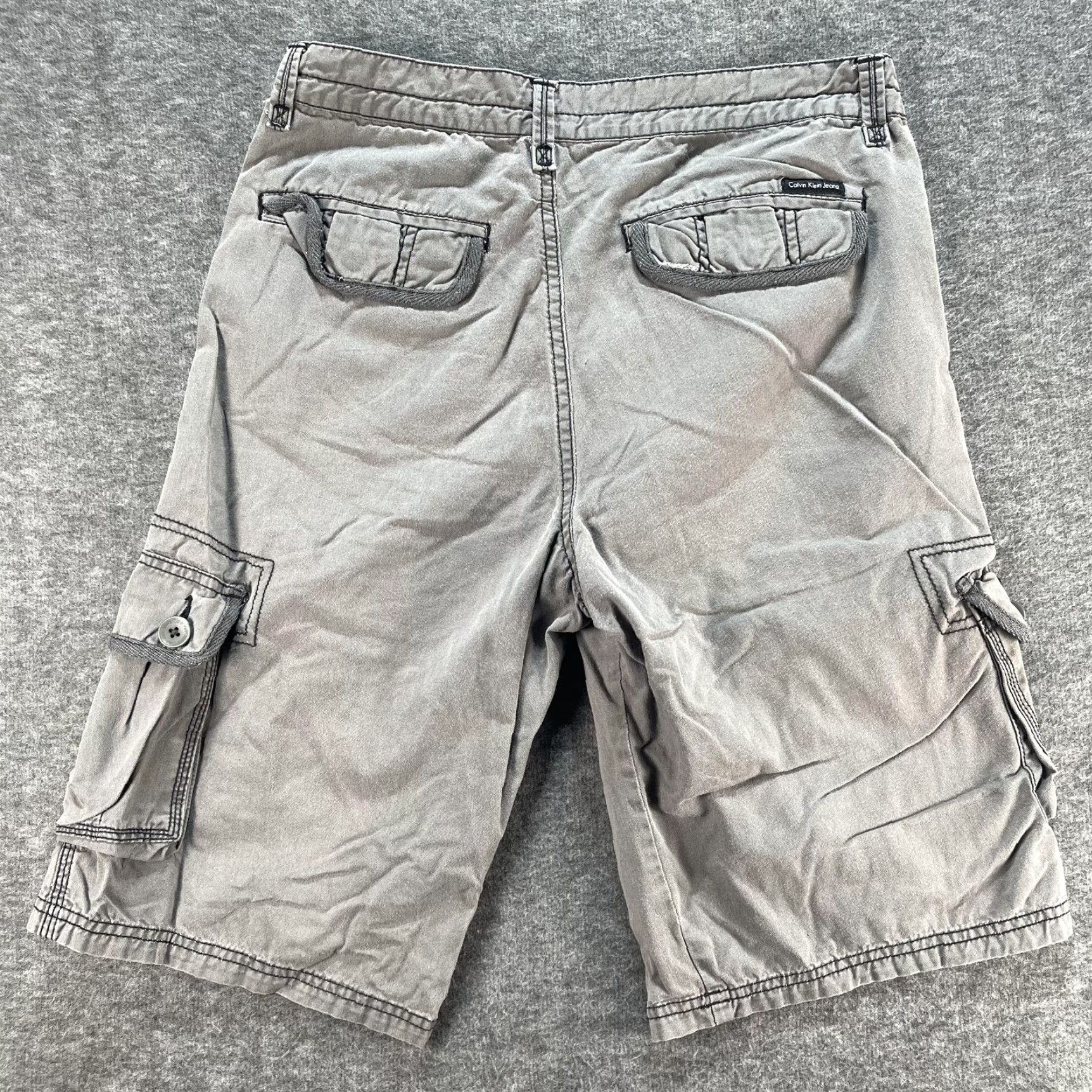 Vintage Calvin Klein Jeans Shorts Cargo Mens 29 Gray 100% Cotton Pockets Casual Summer Size US 29 - 2 Thumbnail