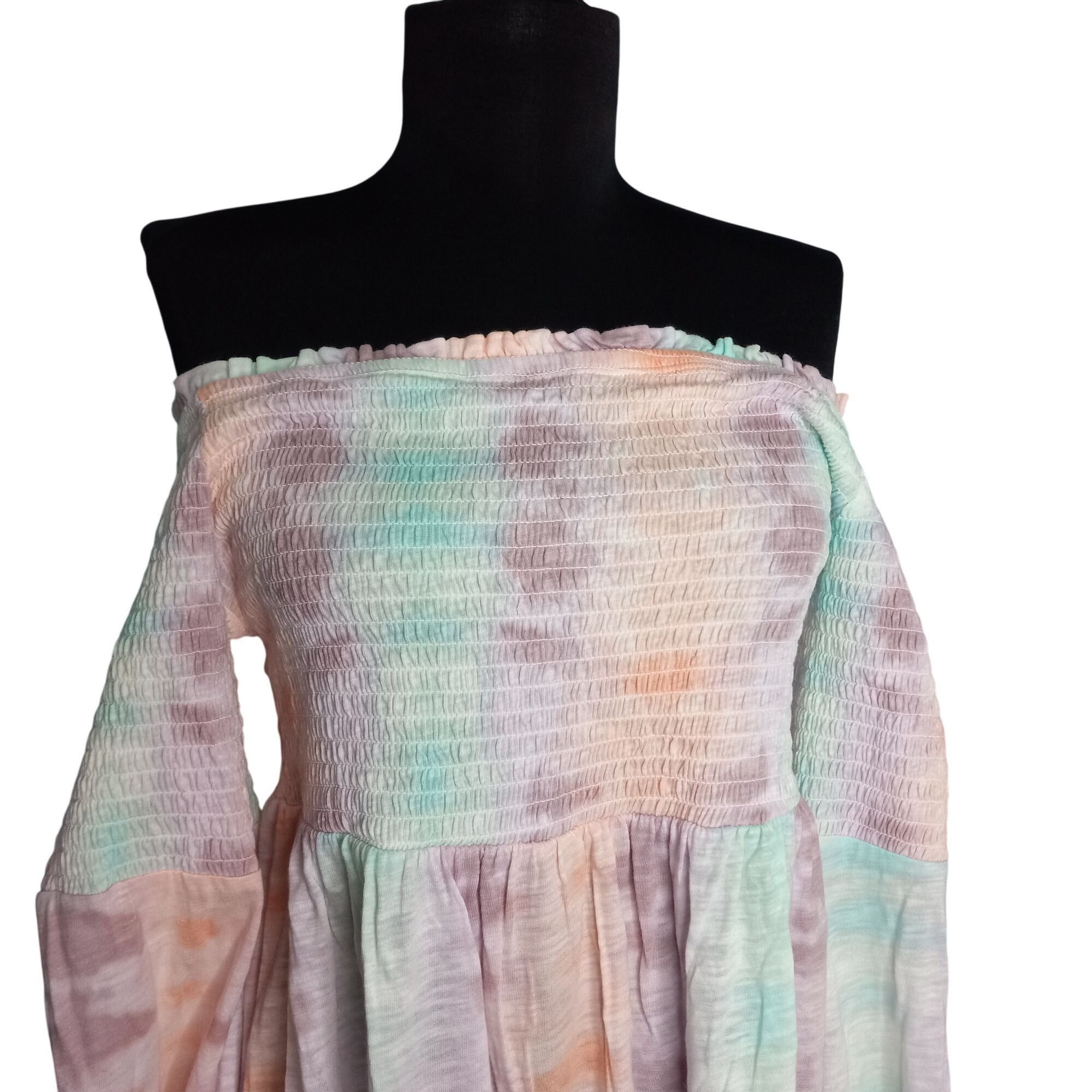 Torrid Torrid Size 0 L 12 Top Baby Doll Off Shoulder Tie Dye Smocke Size L / US 10 / IT 46 - 2 Thumbnail
