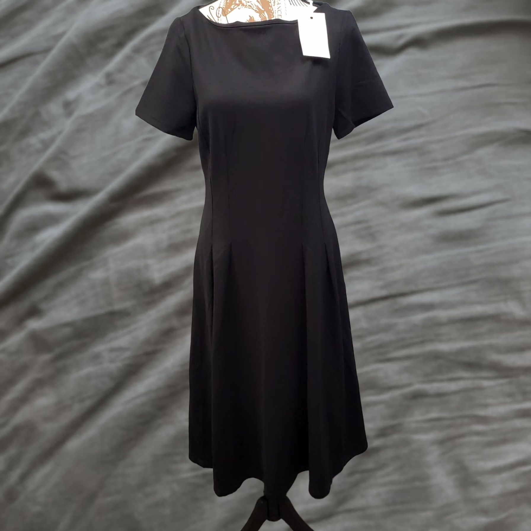 Vintage Hobemty Womens M Black Career Stretch Short Sleeve Back Zip A-Line Dress Size 32" / US 10 / IT 46 - 1 Thumbnail