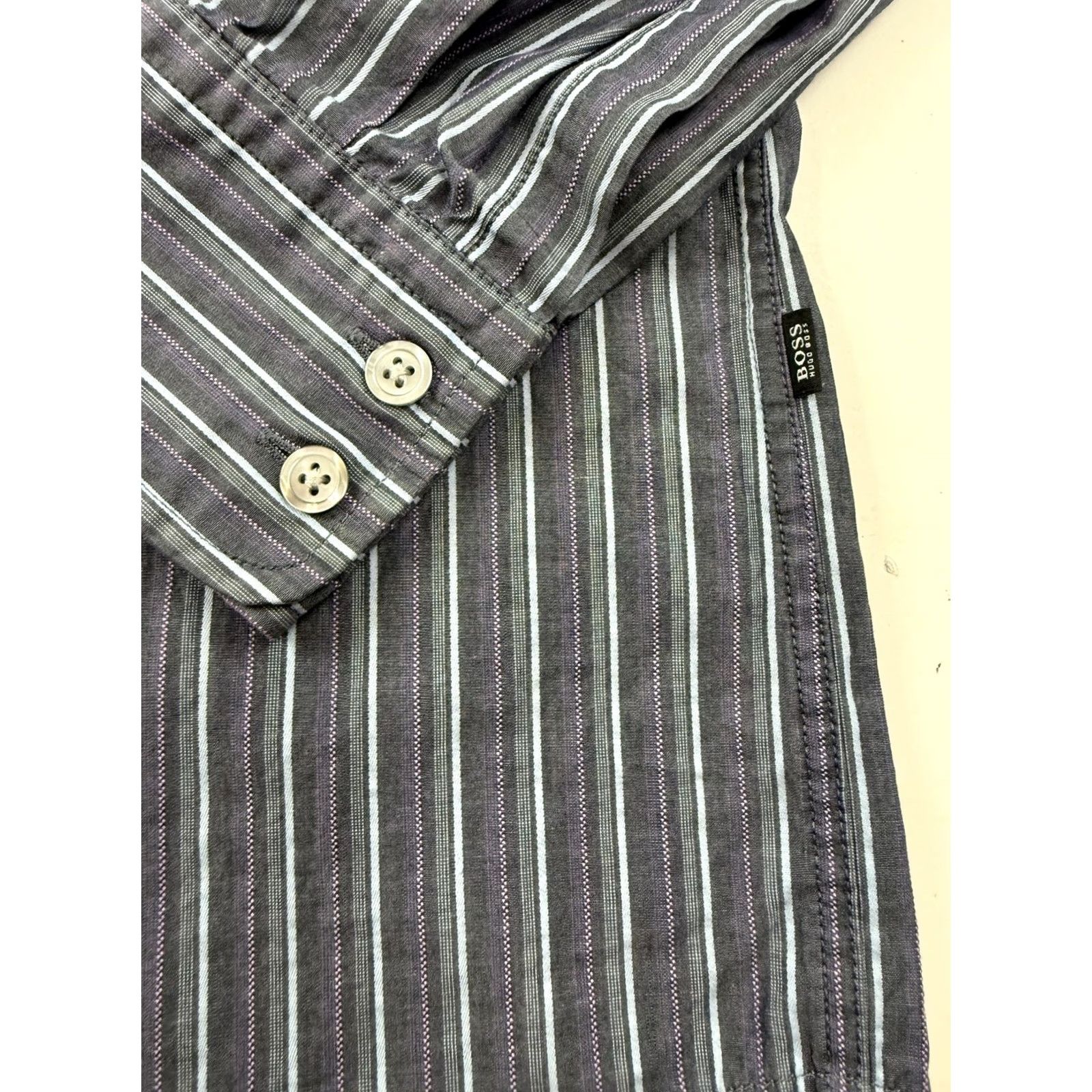 Hugo Boss BOSS Hugo Boss Shirt Mens M Gray Striped Long Sleeve Regular Fit Dress Top Size US M / EU 48-50 / 2 - 3 Thumbnail