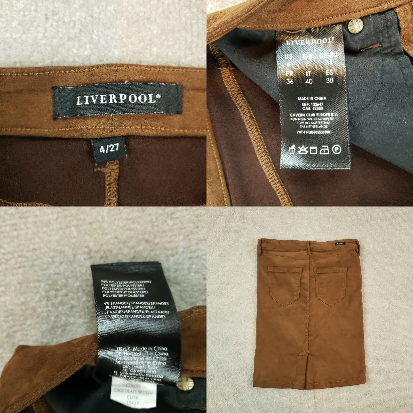 Vintage Liverpool Brand Womens Size 4 Knee Length Brown Straight Pencil Skirt 4/27 Zip Solid Polyester Spandex Size 27" / US 4 / IT 40 - 8 Thumbnail