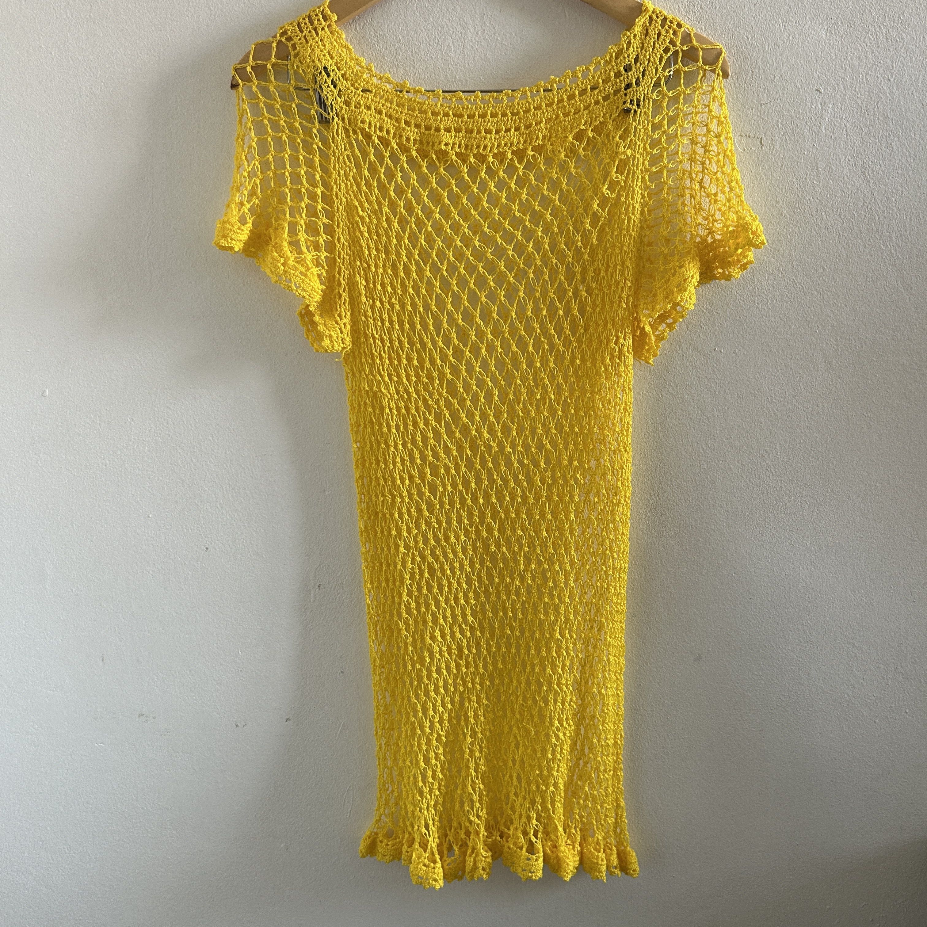 Vintage Vintage Y2K Does 70s Yellow Crochet Beach Cover Up Size S / US 4 / IT 40 - 8 Thumbnail