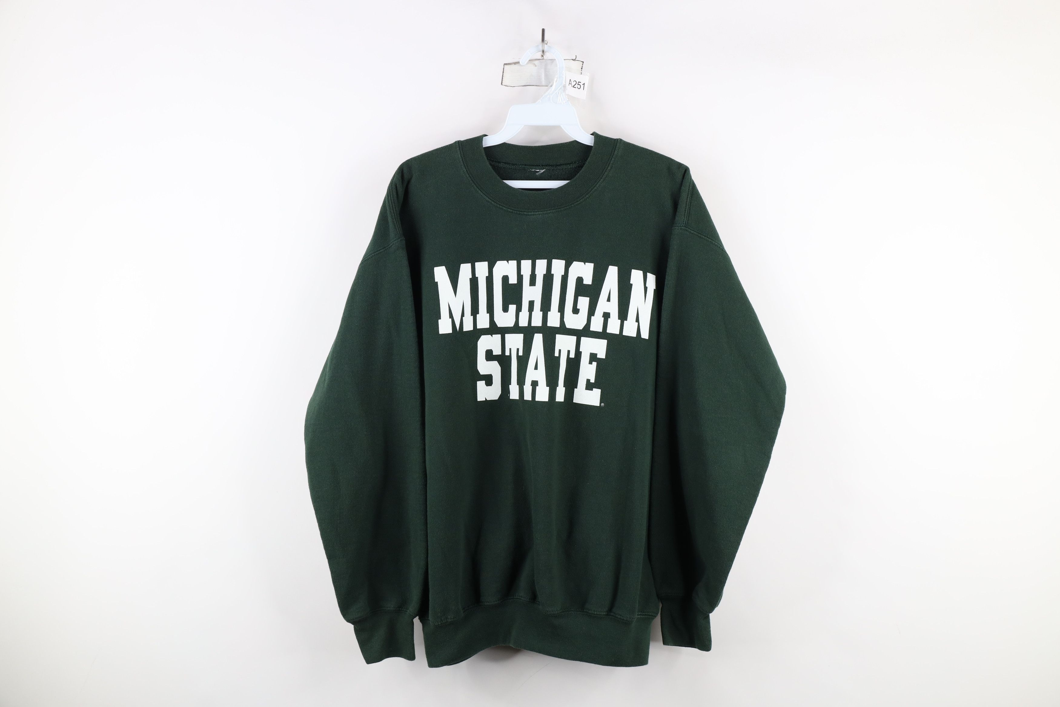 Vintage Vintage 90s Spell Michigan State University Sweatshirt Green Size US L / EU 52-54 / 3 - 1 Thumbnail