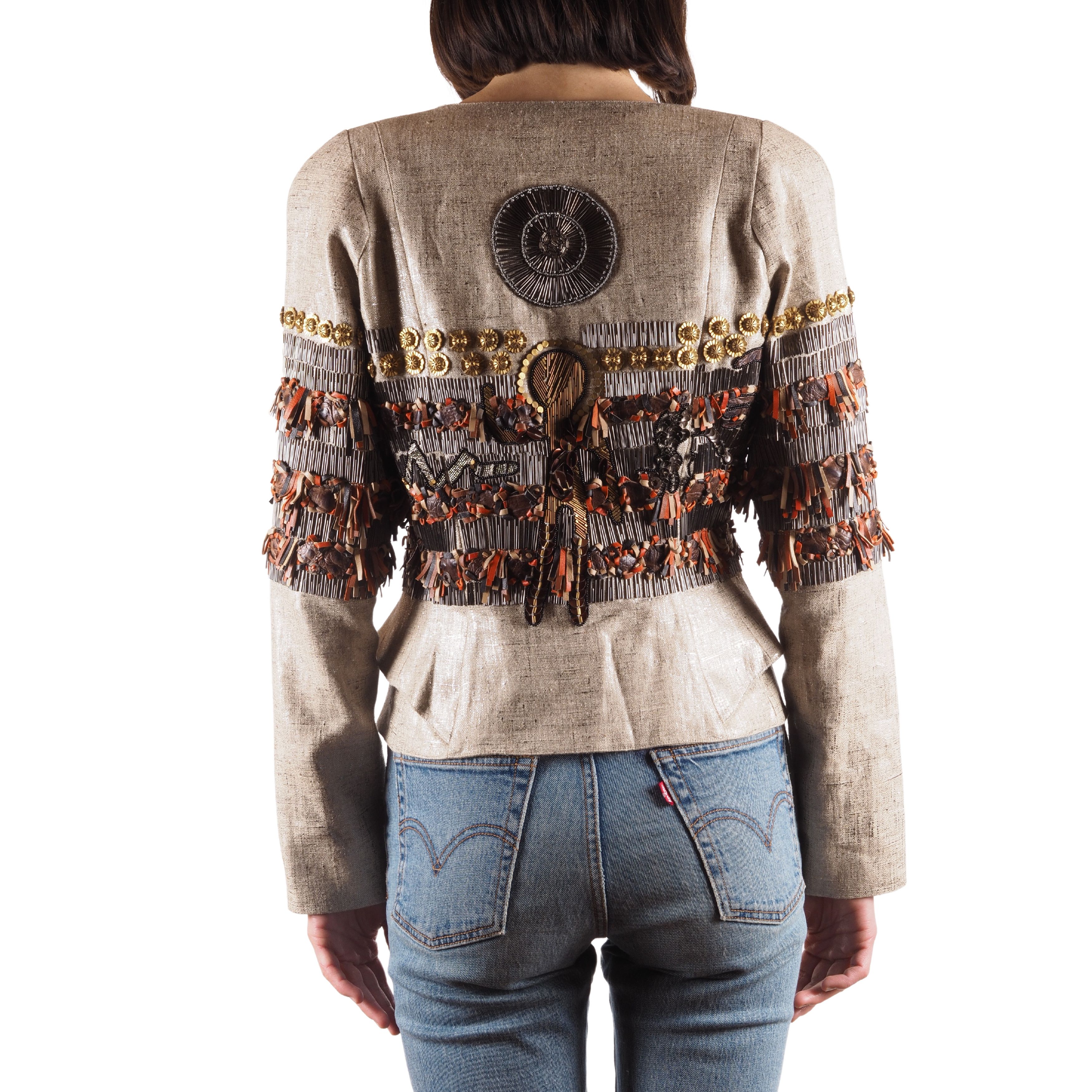 Thierry Mugler Thierry Mugler Vintage Linen Embroidery Metal Blazer Jacket Size S / US 4 / IT 40 - 2 Thumbnail
