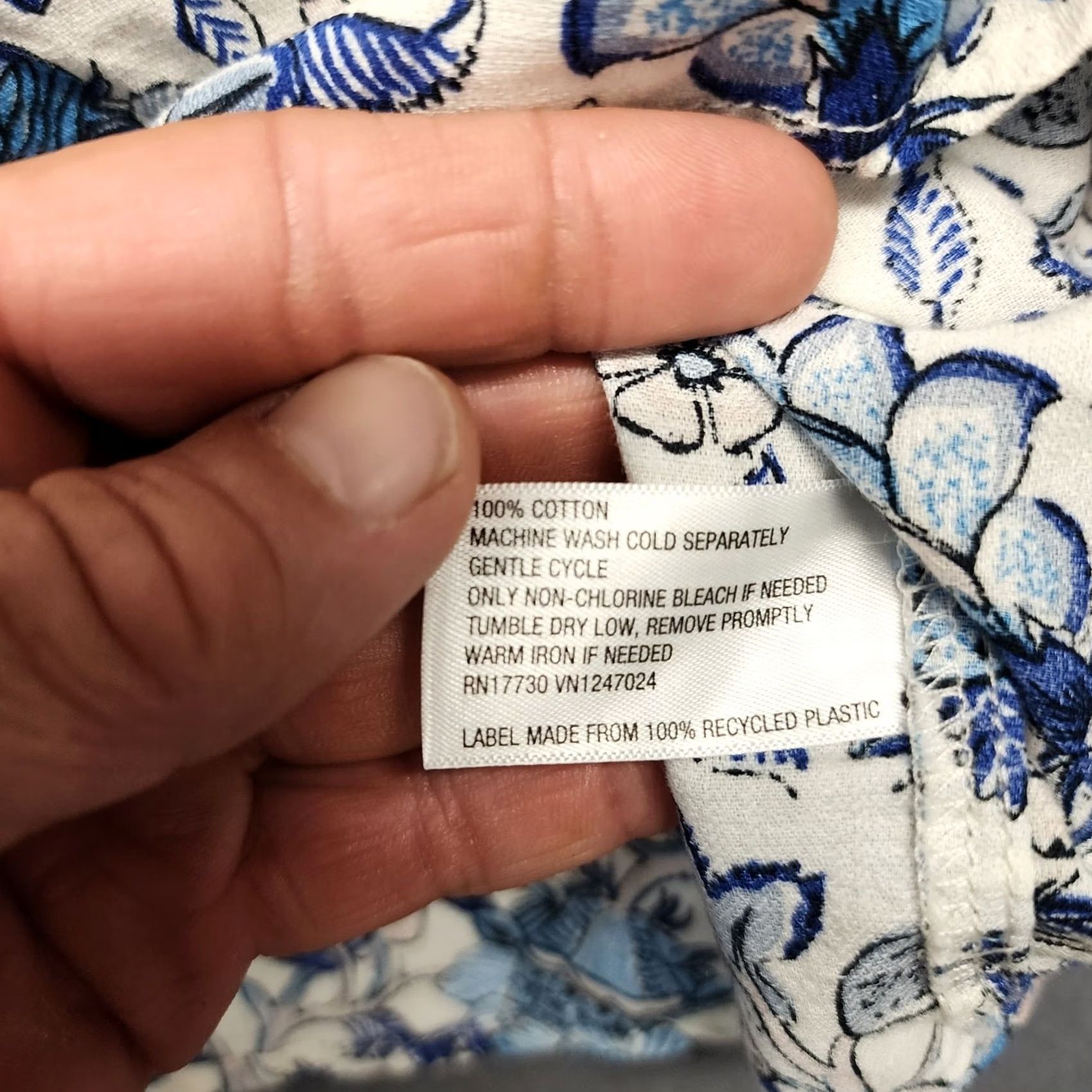 Vintage Knox Rose Shirt Womens 2XL Blue White Floral Lace Up Tie Neck Short Sleeve Blouse Size XXL / US 16-18 / IT 52-54 - 4 Thumbnail