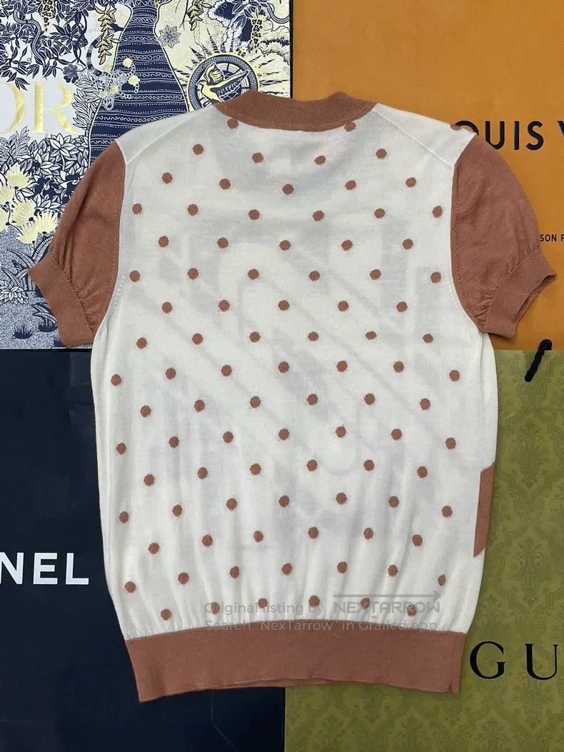 Hermes Hermes Pink and White Patchwork Polka Dot Cashmere Knit Sh Size XS / US 0-2 / IT 36-38 - 3 Thumbnail