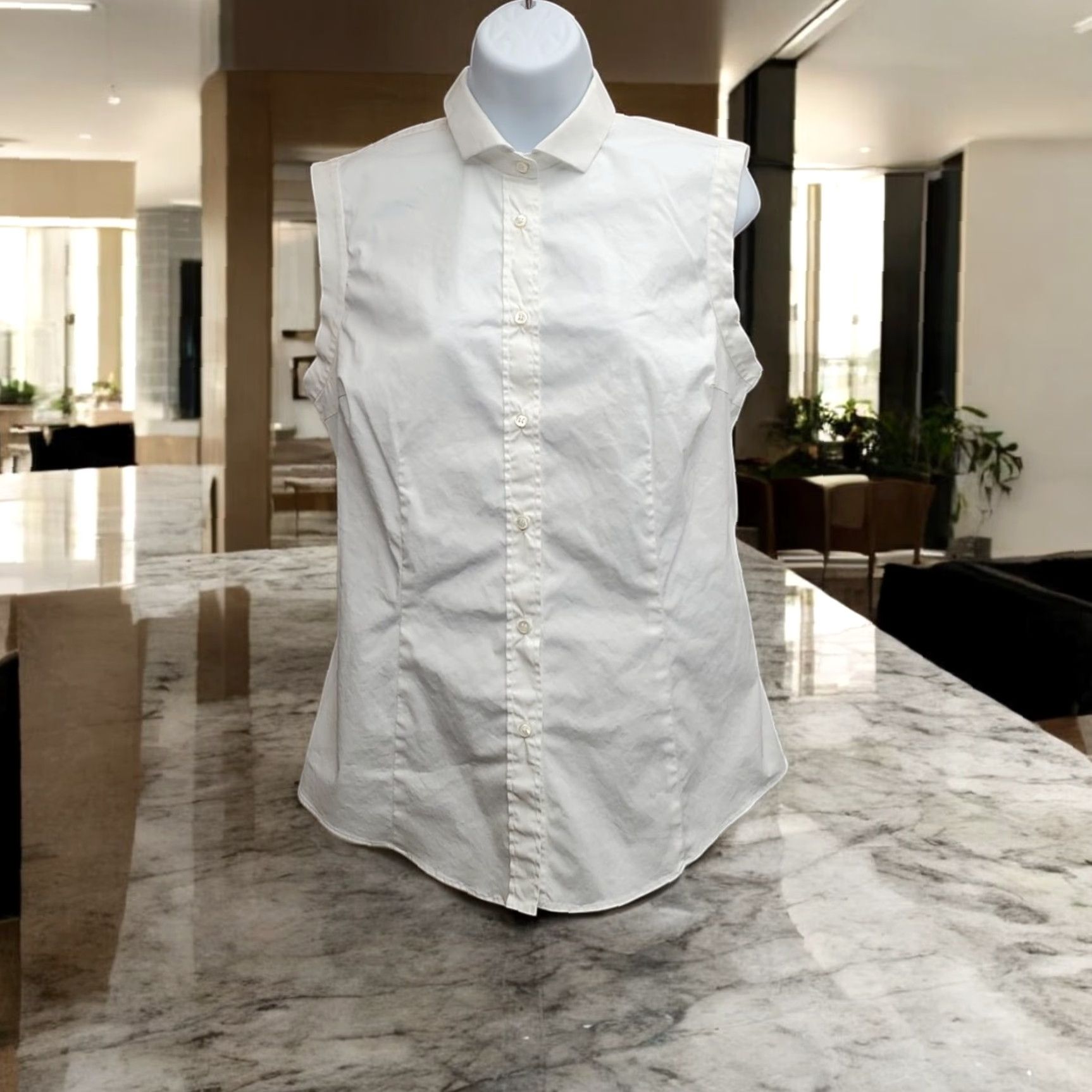 Vintage Brunello Cucinello Top Womens XL White Cotton Stretch Blend Sleeveless Classic - Shirt - Womens - XL - White Size S / US 4 / IT 40 - 2 Thumbnail