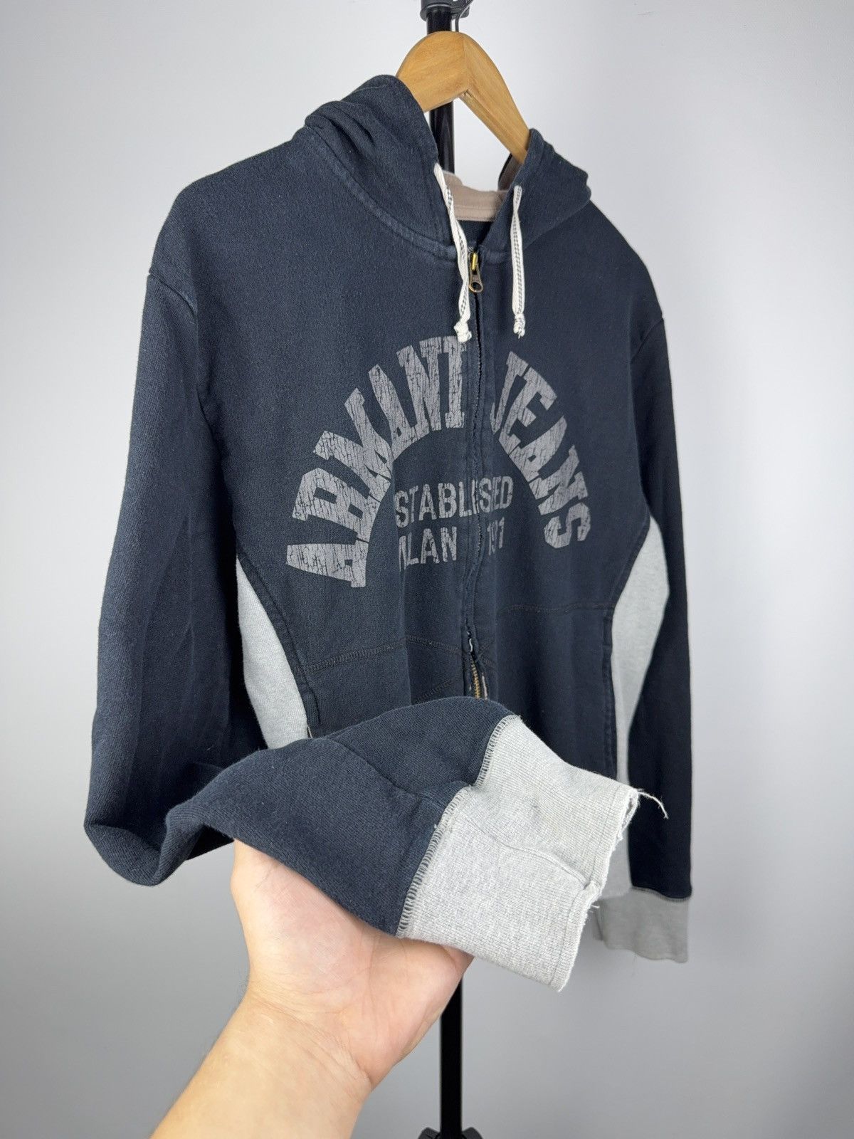 Armani Vintage 00s Retro Distressed Armani Jeans Luxury hoodie Y2K Size L / US 10 / IT 46 - 5 Thumbnail