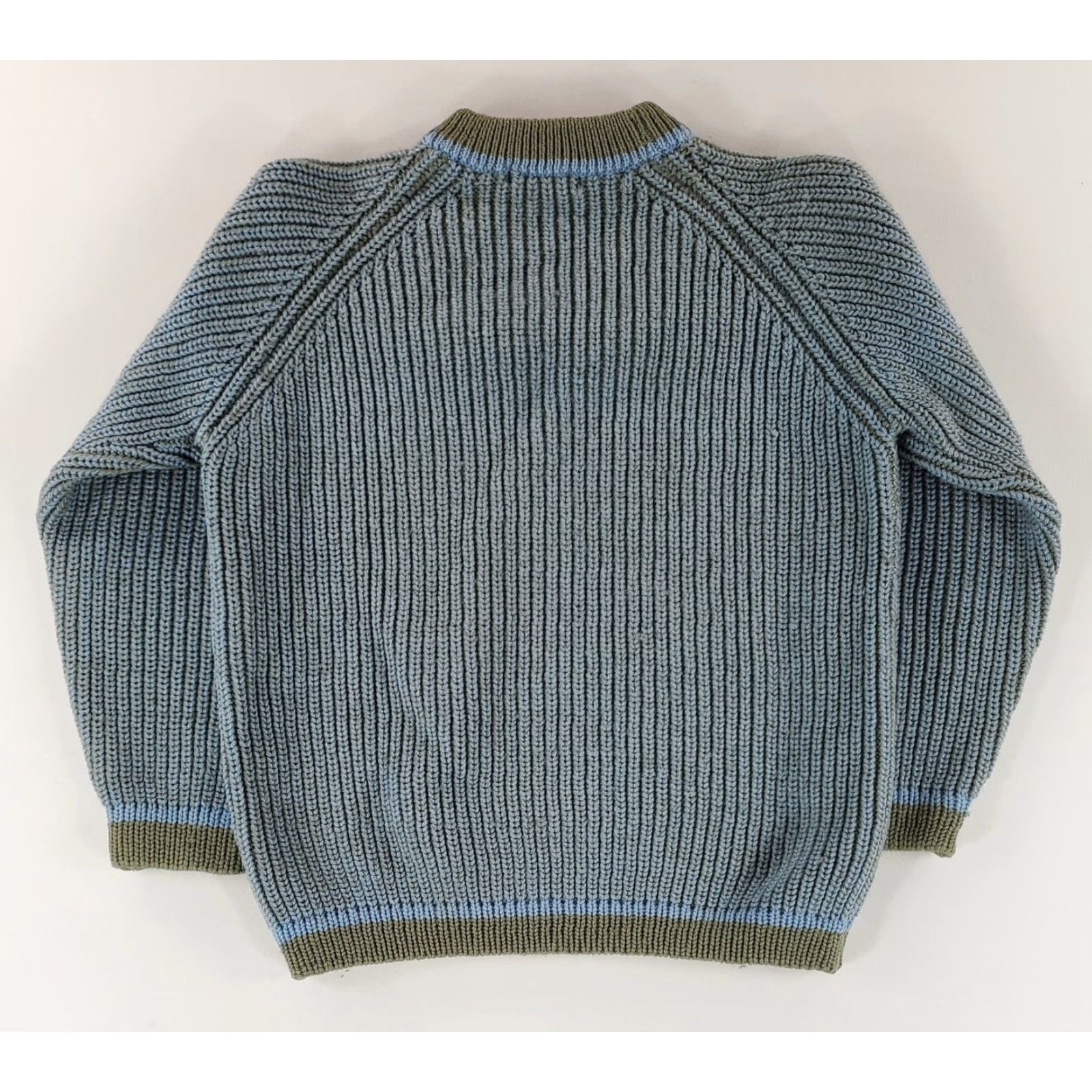 Vintage VINTAGE VTG Sweater Scotland 100% Wool 50s 60s Blue Green Ribbed Stockinette Mens L Blue Stockinette Pullover Men Size US L / EU 52-54 / 3 - 4 Thumbnail
