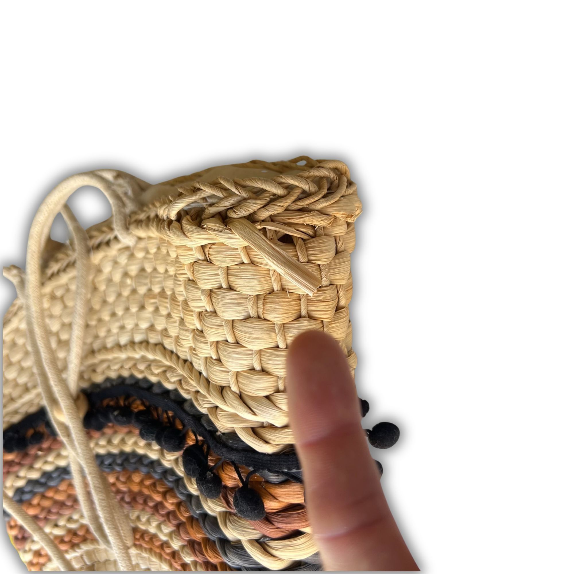 Other Woven Straw Shoulder Bag With Striped Pattern & Drawstring C Size ONE SIZE - 7 Thumbnail