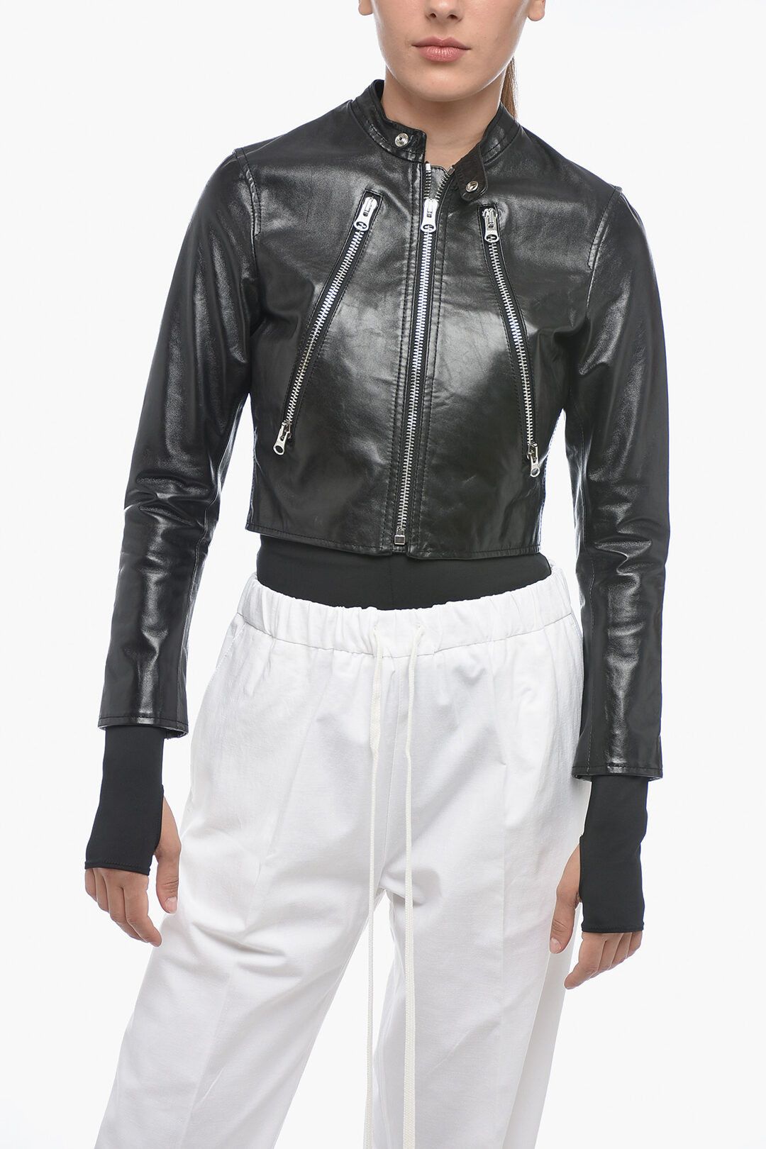 Maison Margiela og1mm1224 Leather Cropped Fit Jacket in Black Size S / US 4 / IT 40 - 1 Thumbnail