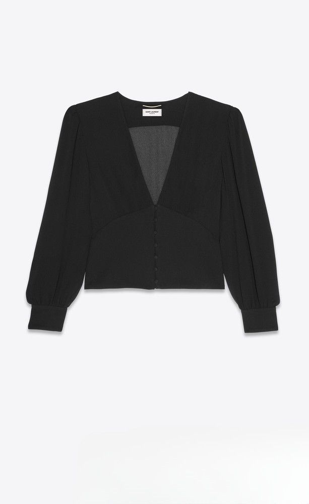 Saint Laurent Paris oc11z1025 Blouse in Crepe Viscose in Black Size S / US 4 / IT 40 - 1 Preview