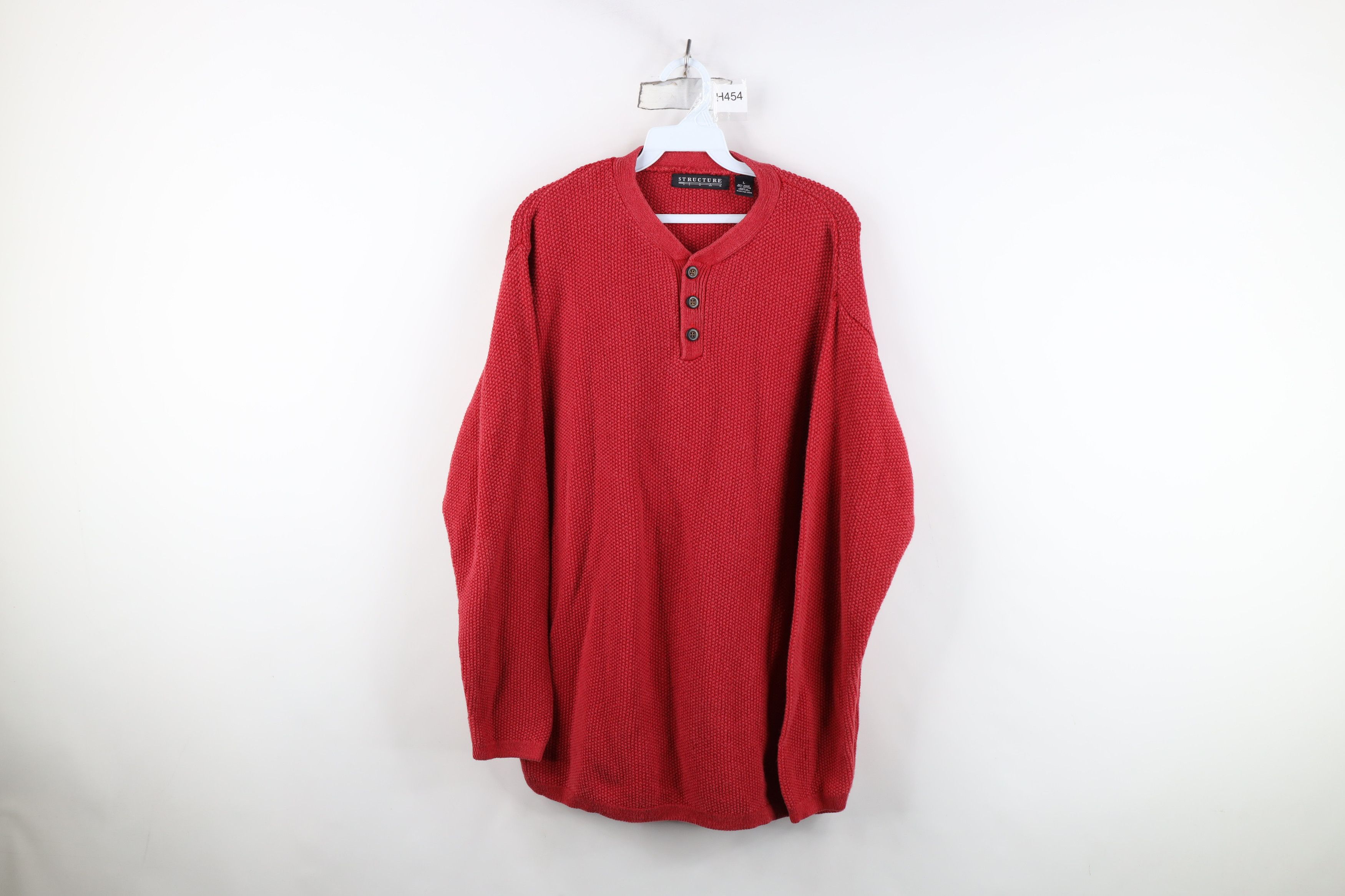 Vintage Vintage 90s Streetwear Blank Thermal Knit Henley Sweater Red Size US L / EU 52-54 / 3 - 1 Thumbnail