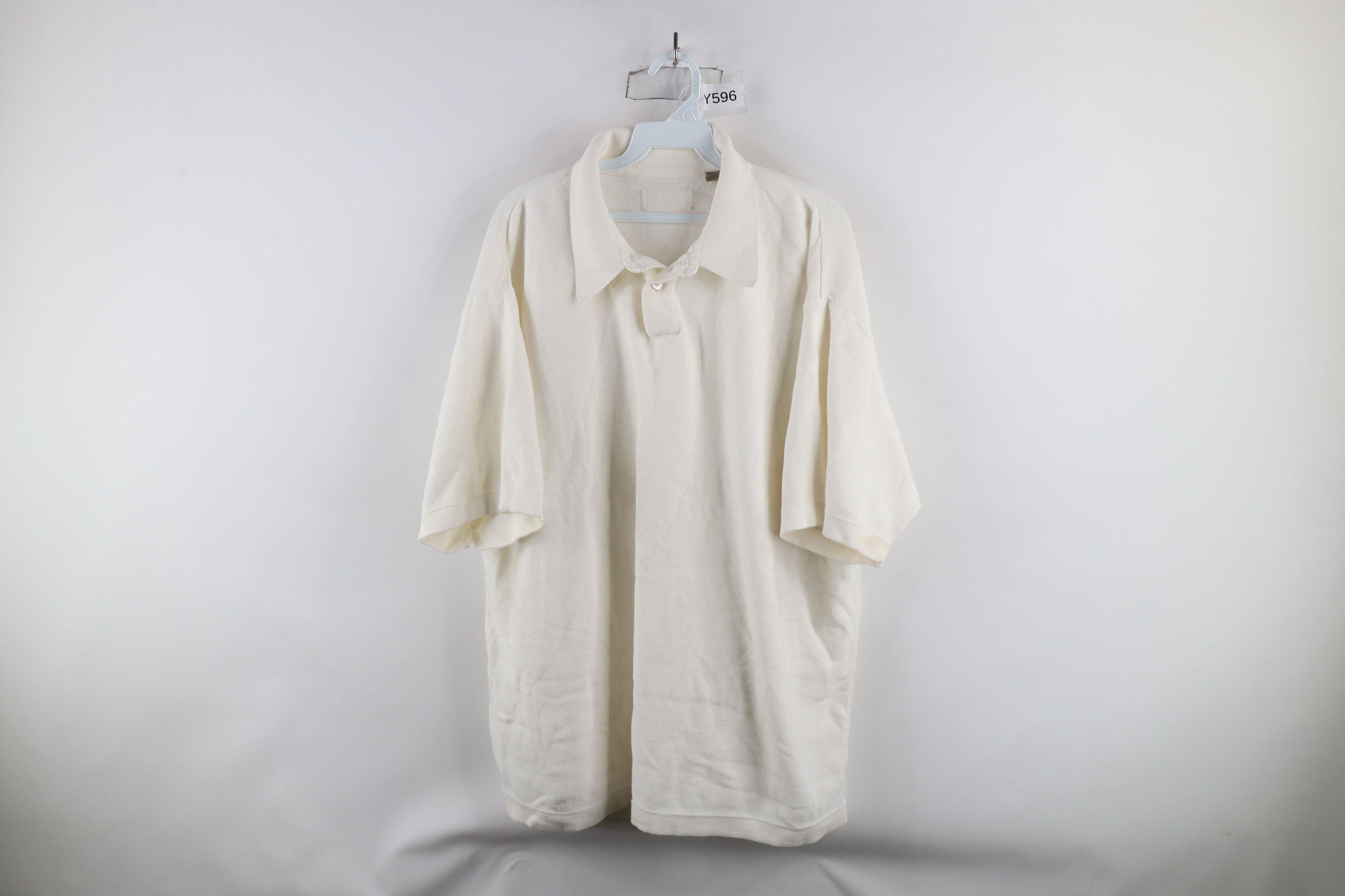 Vintage Vintage 90s Streetwear Knit Collared Polo Shirt White Cotton Size US XL / EU 56 / 4 - 1 Thumbnail