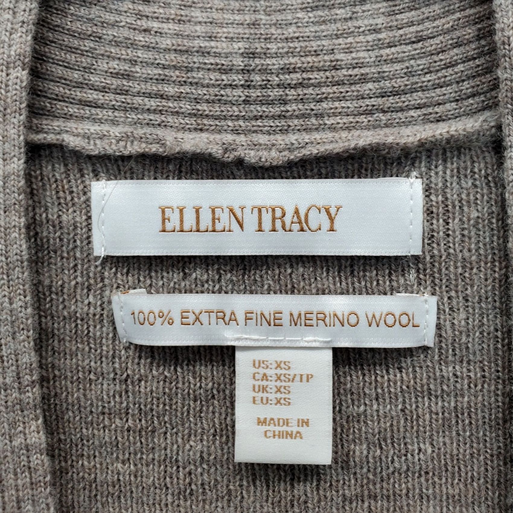 Ellen Tracy Ellen Tracy Cardigan Womens XS Brown Long Sleeve Open Front Merino Wool Knit Style Cardigan Regular Fit Size XS / US 0-2 / IT 36-38 - 4 Thumbnail