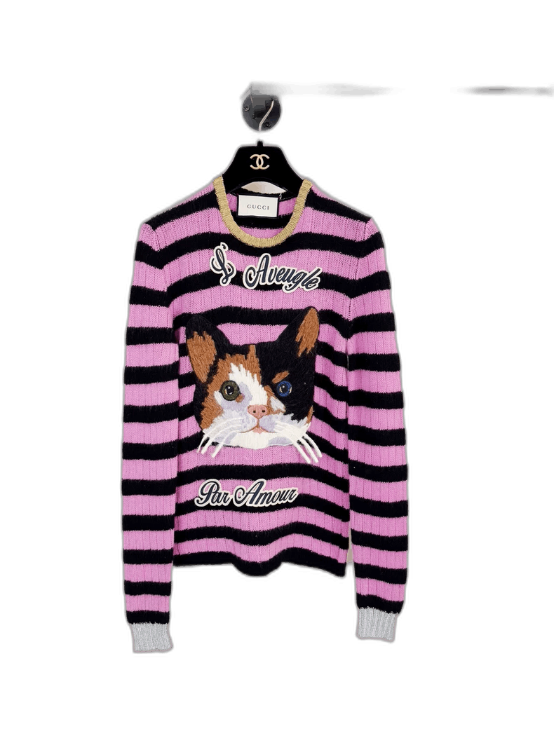 Gucci Gucci Striped Cat Sweater with Logo Size S / US 4 / IT 40 - 1 Thumbnail