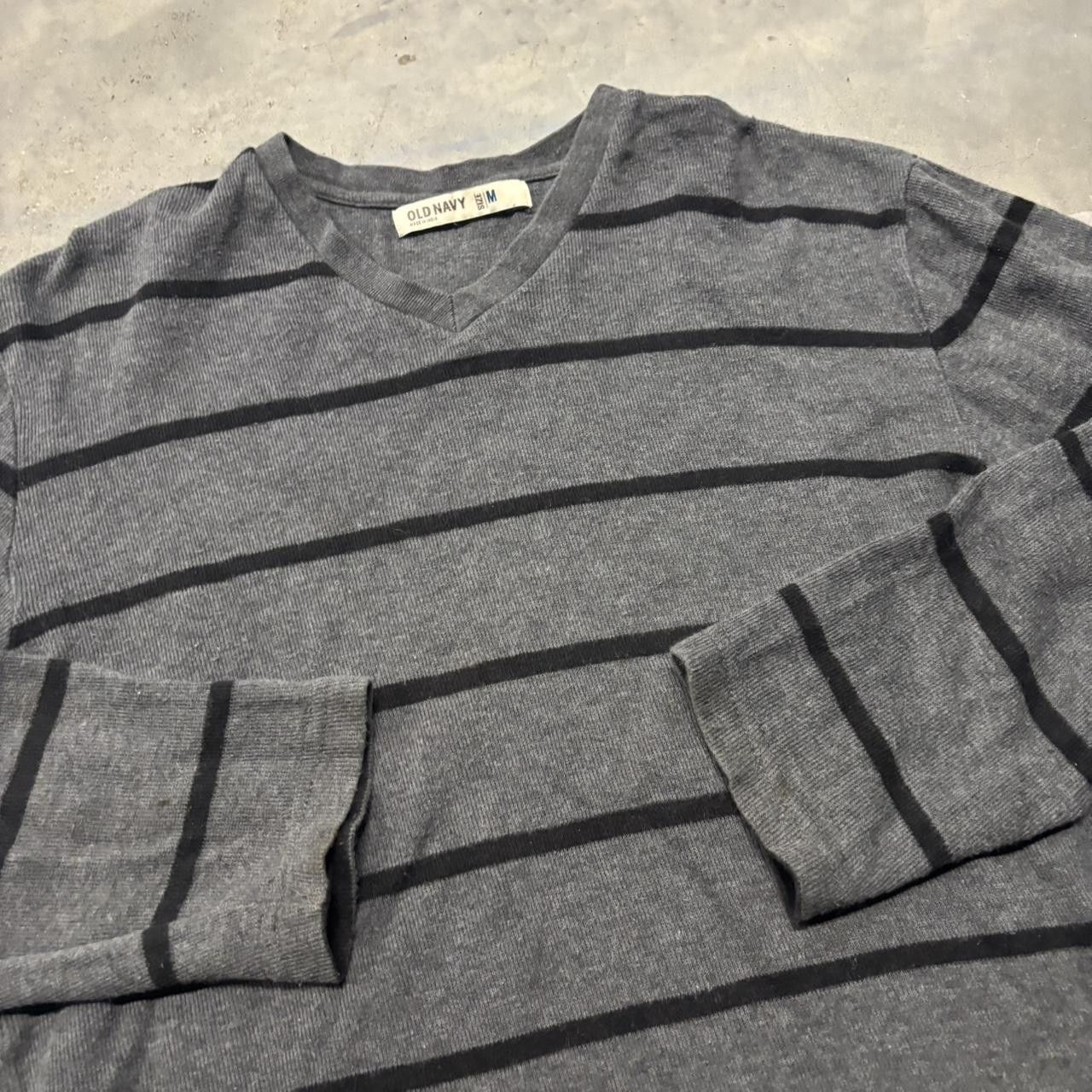Japanese Brand × Vintage Crazy Vintage Y2K/2000s Grunge Cyber Goth Grey Striped Skater Style Sweater! Size US M / EU 48-50 / 2 - 3 Thumbnail