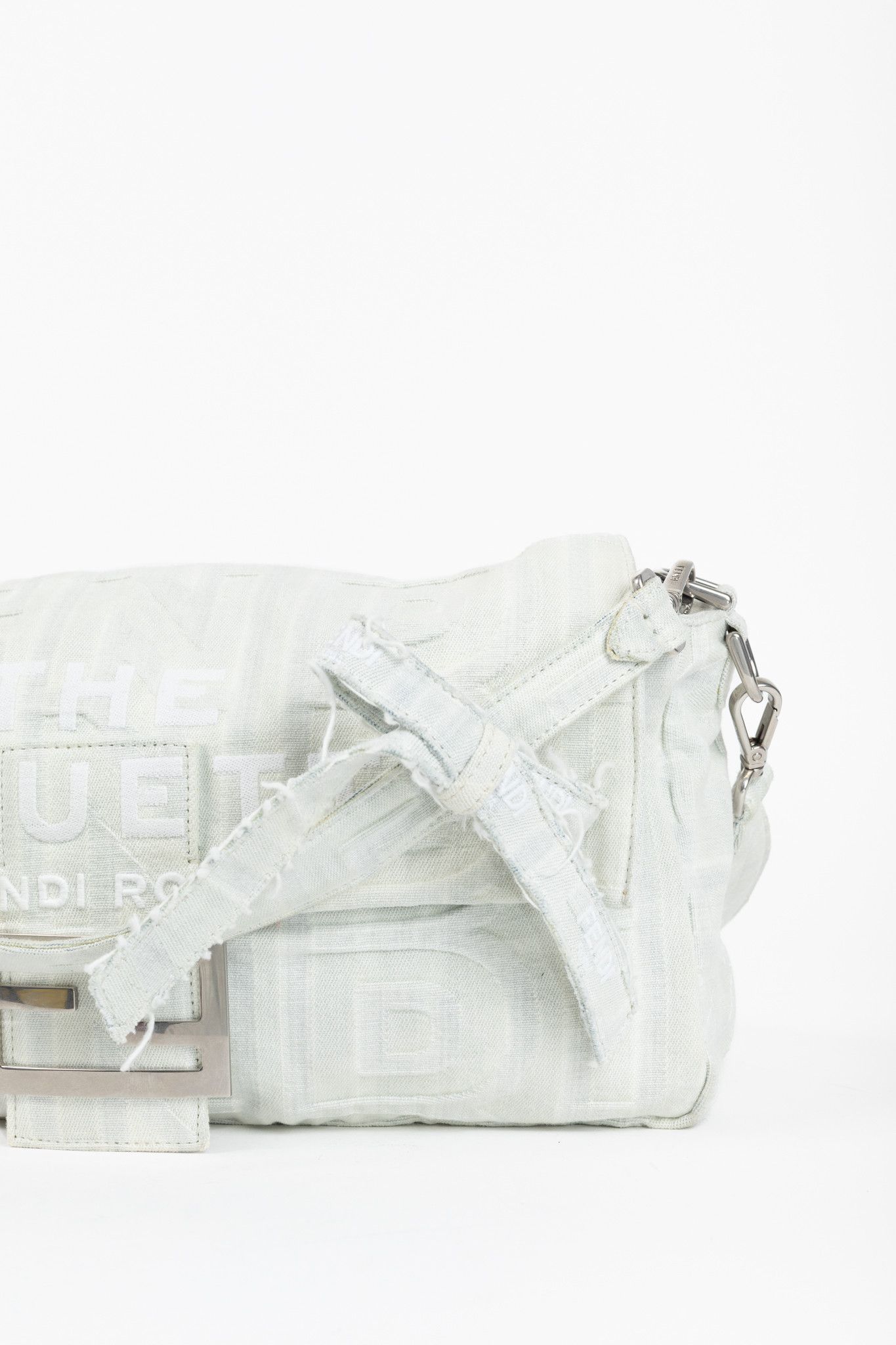 Fendi Fendi by Marc Jacobs Maxi Baguette White Denim Shoulder Bag Size ONE SIZE - 8 Thumbnail