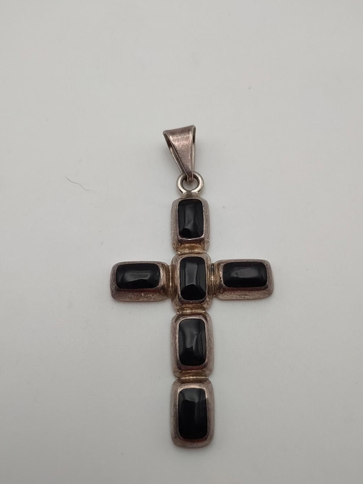 Crocs Vintage Sterling Silver & Black Onyx Modernist Cross 12g Size ONE SIZE - 1 Thumbnail