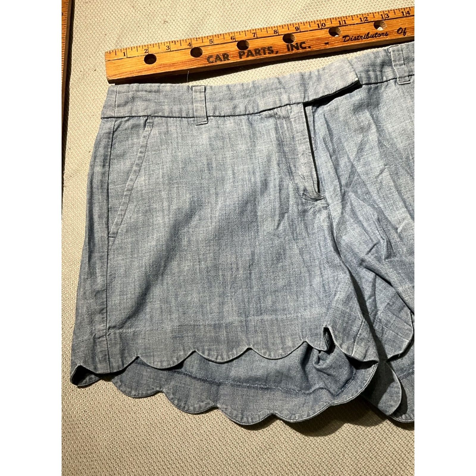 J.Crew VINTAGE J Crew Shorts Womens 10 Blue Sailor Chambray Scalloped Chino Preppy Size 32" / US 10 / IT 46 - 3 Thumbnail