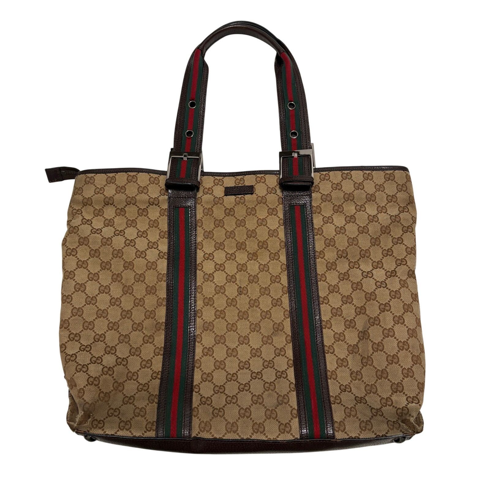 Gucci Gucci GG Web Canvas Brown Beige Sherry Line Tote Bag Size ONE SIZE - 1 Thumbnail