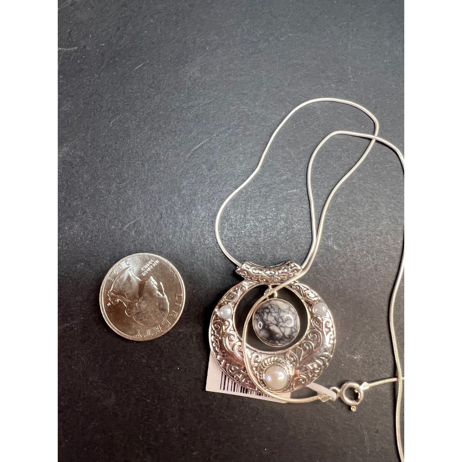Other NEW Pinolith Jasper and pearl 925 sterling silver necklace Size ONE SIZE - 4 Thumbnail