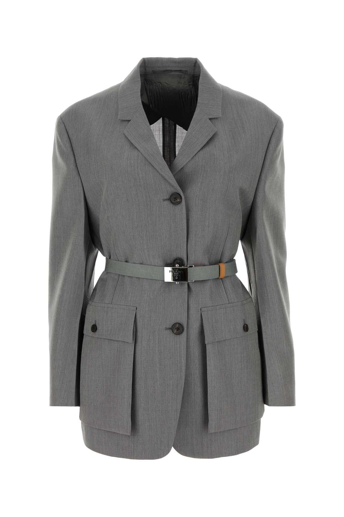 Image of Prada Grey Mohair Blend Blazer, Women's (Size Small)