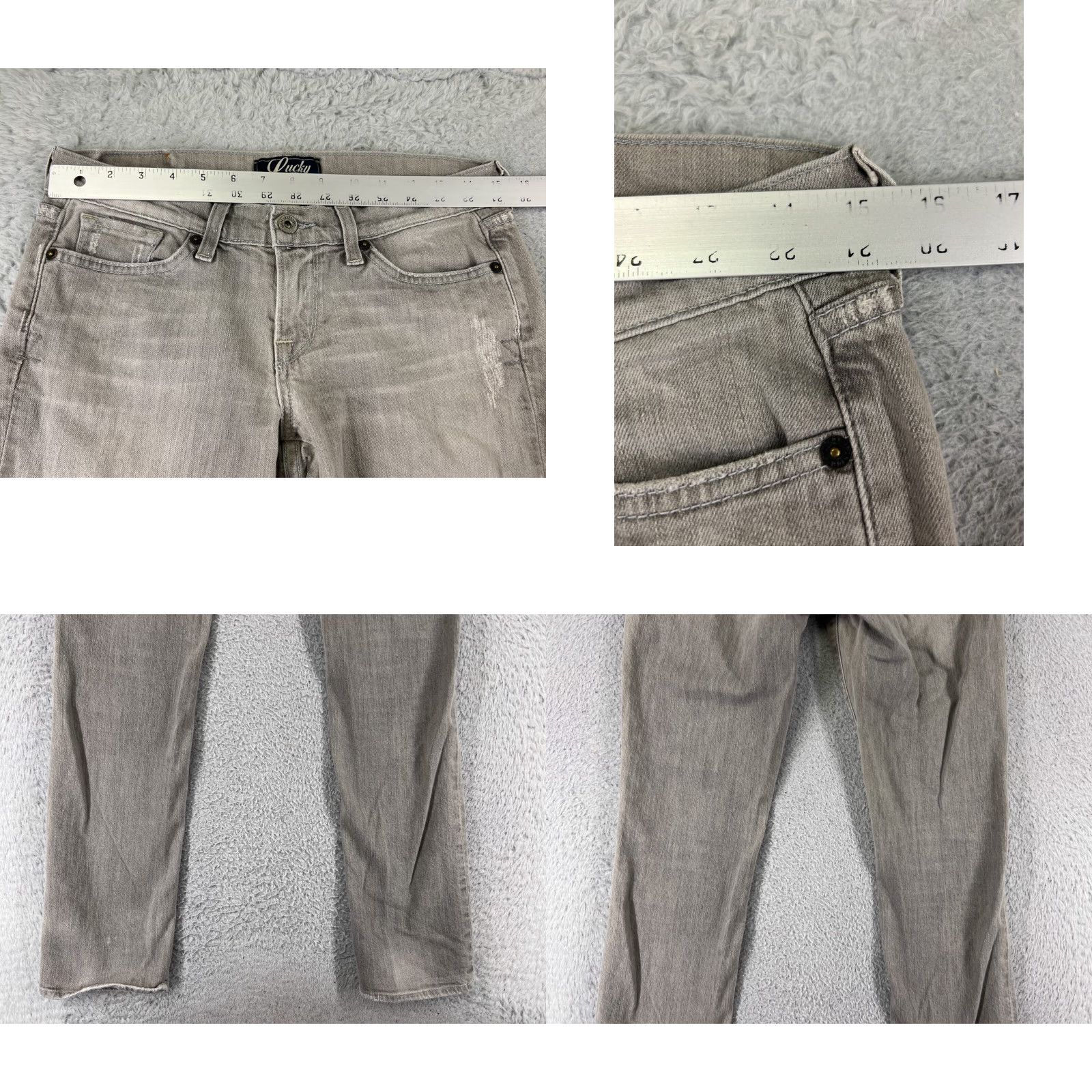 Lucky Brand VINTAGE Lucky Brand Jeans Womens 6 Gray Distressed Straight Leg Low Rise USA Made Size 28" / US 6 / IT 42 - 9 Thumbnail