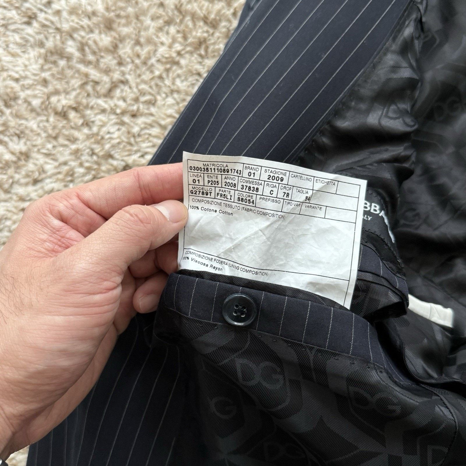 Dolce & Gabbana Dolce & Gabbana Black Cotton Suit Jacket Striped One Button Size 54R - 5 Thumbnail