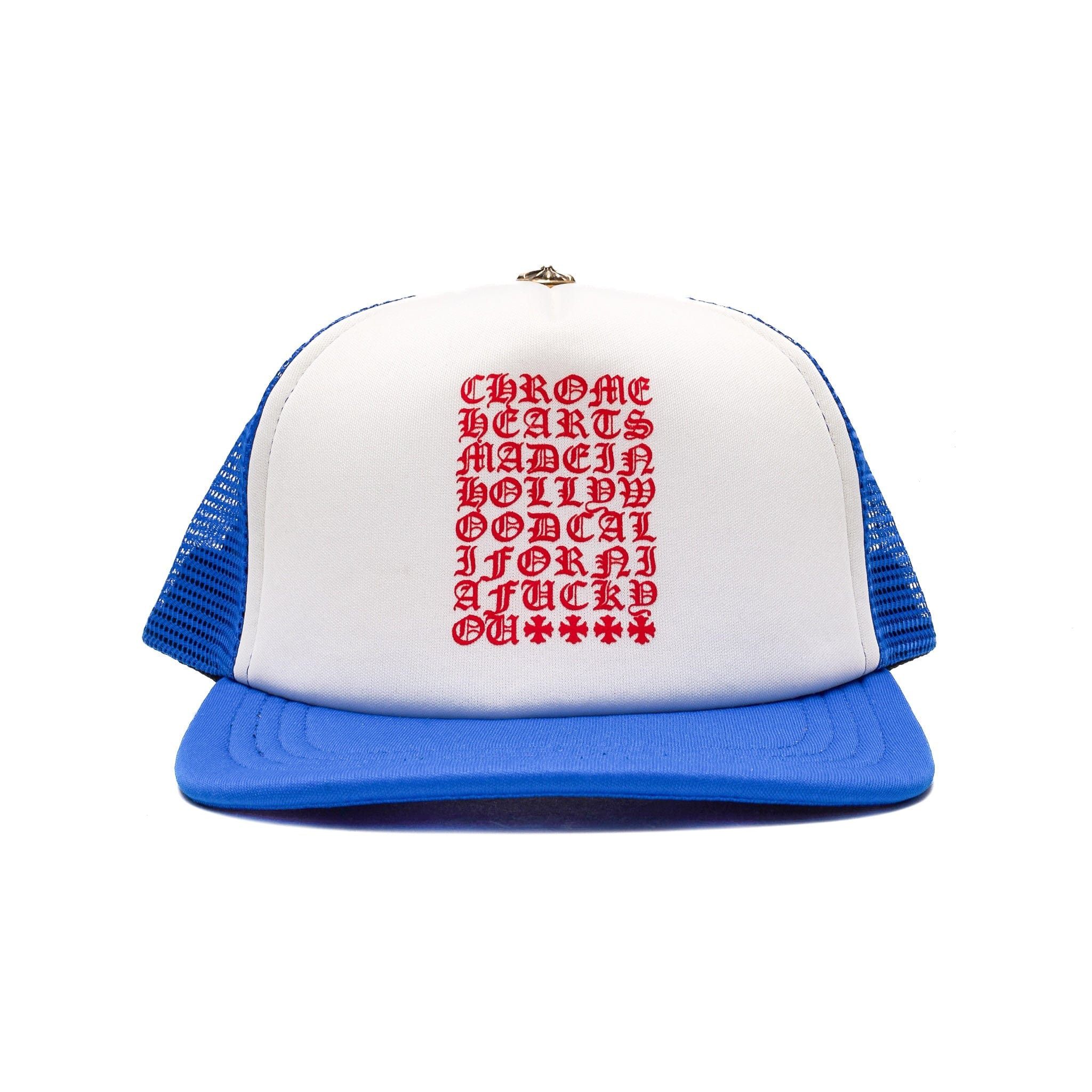 Chrome Hearts Eyechart Logo Trucker Hat Blue White Red Size ONE SIZE - 1 Thumbnail