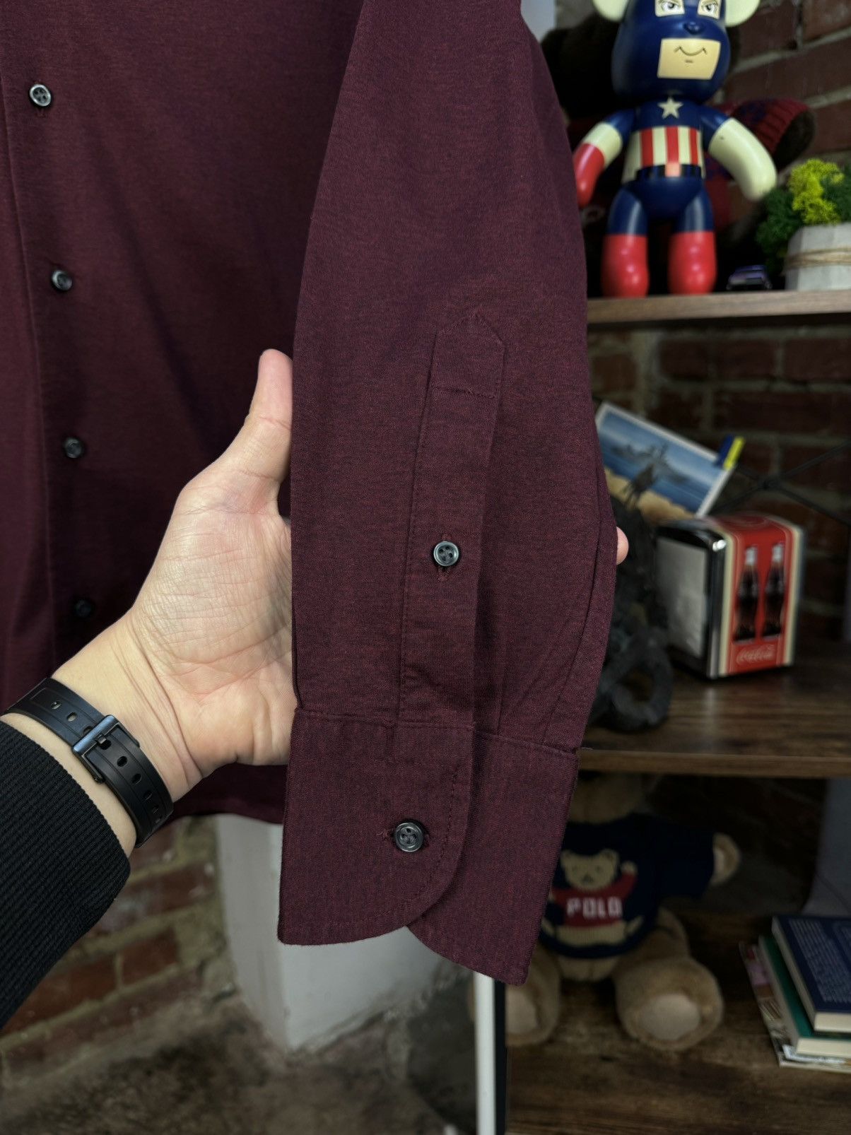 Boggi × Designer BOGGI Milano Burgundy Casual Slim Fit Long Sleeve Shirt Size US M / EU 48-50 / 2 - 10 Thumbnail