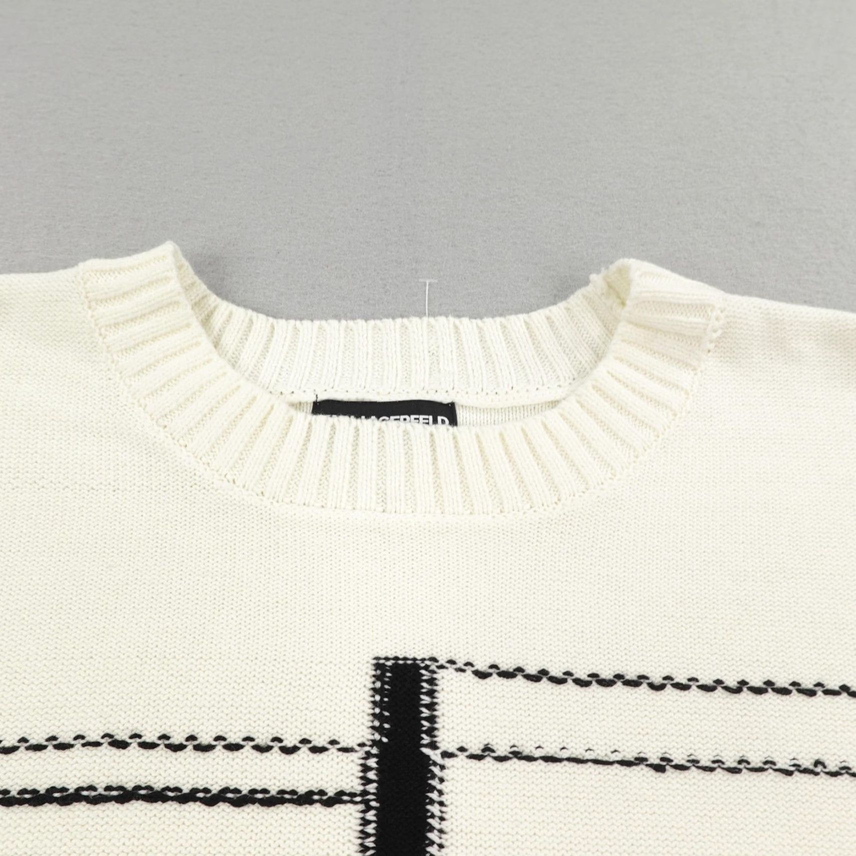 Karl Lagerfeld Karl Lagerfeld Sweater Womens Large White Black Eiffel Tower Knit Pullover Paris Designer All Seasons Size L / US 10 / IT 46 - 3 Thumbnail