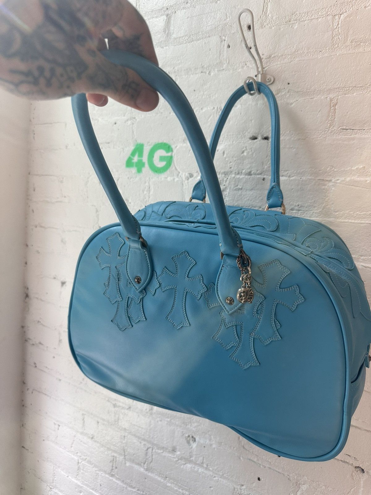 Chrome Hearts CHROME HEARTS XL LEATHER CROSS TURQUOISE TRAVEL DUFFLE BAG Size ONE SIZE - 3 Thumbnail