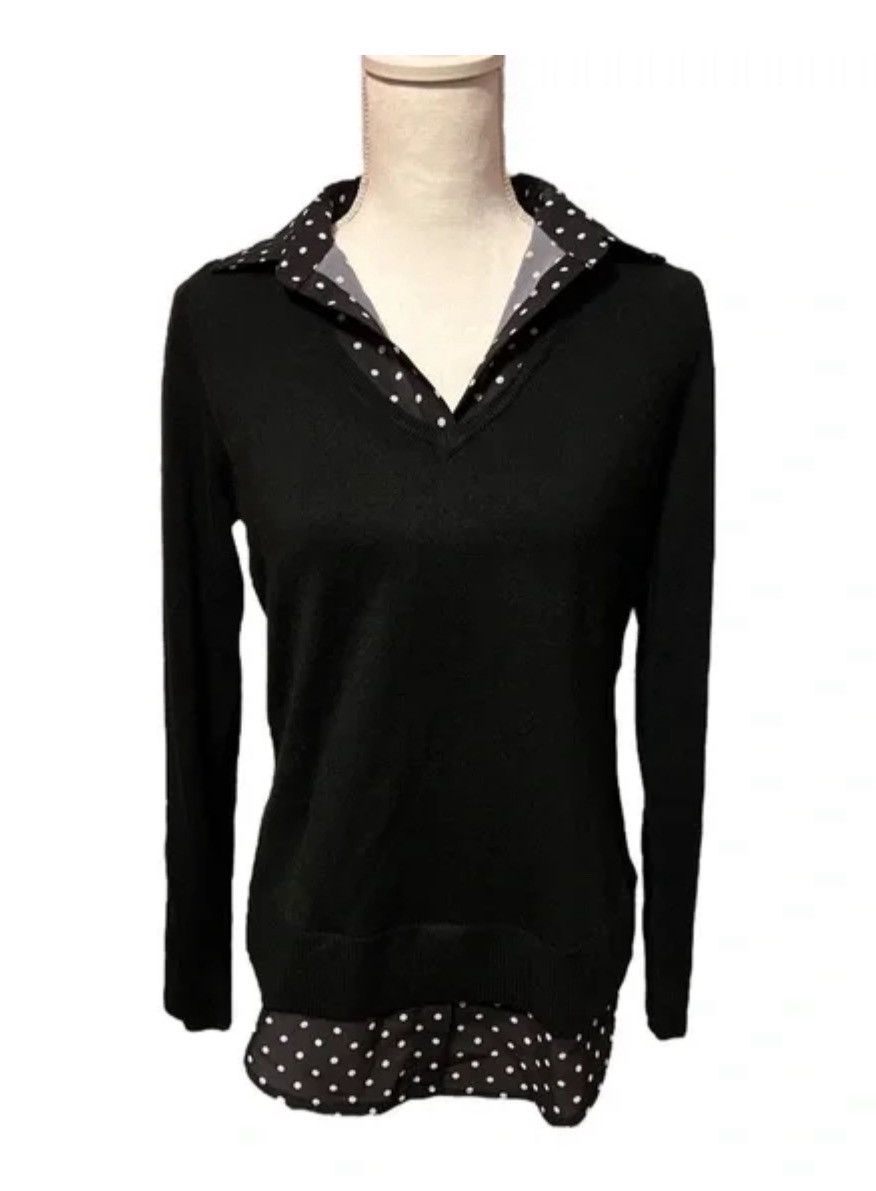 Croft & Barrow Croft & Barrow Black Polka Dot Layered V-neck Woven Sweater Size XL / US 12-14 / IT 48-50 - 1 Thumbnail