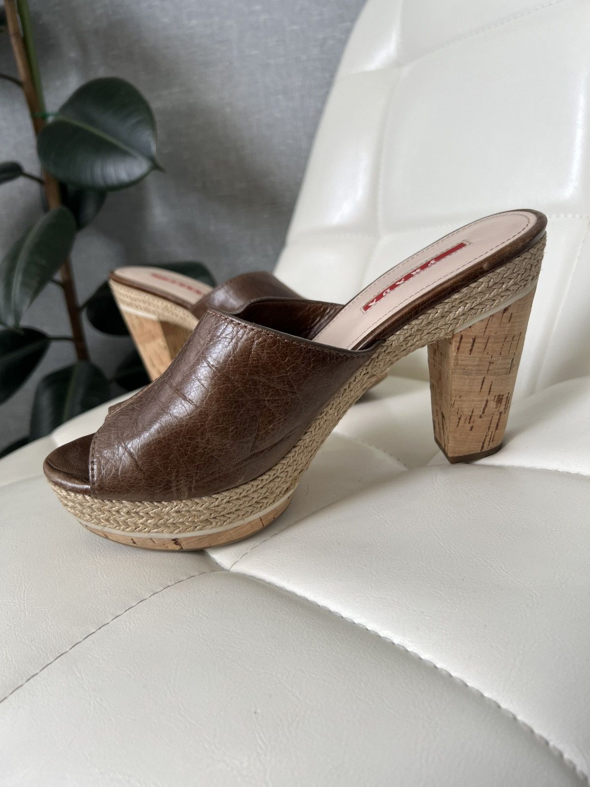 Prada Prada Leather Platform Mules Cork Heels Woven Trim Sandals Size US 8 / IT 38 - 14 Thumbnail