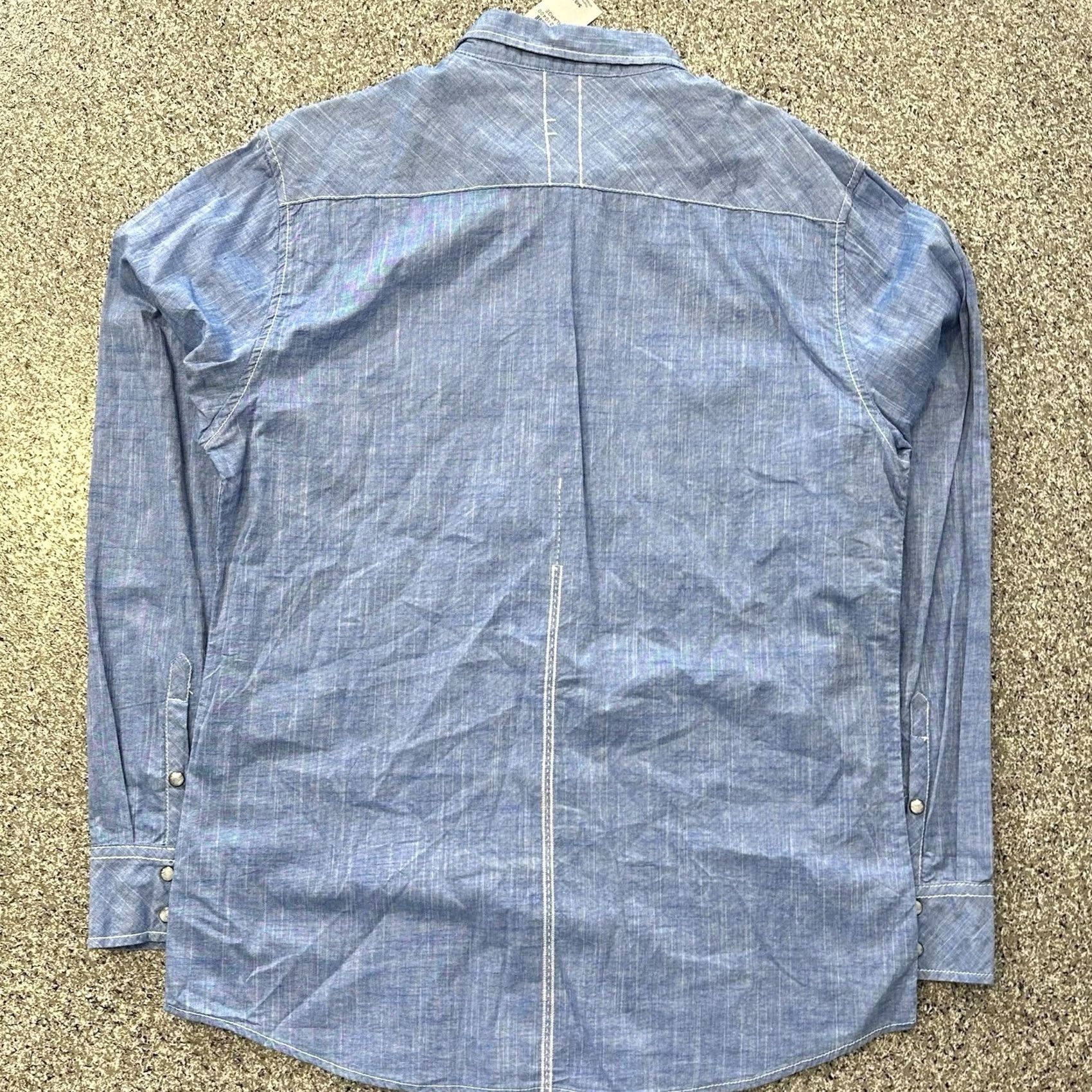 BKE BKE Pearl Snap Shirt Mens XL Blue Chambray Western Long Sleeve Standard Fit Size US XL / EU 56 / 4 - 7 Thumbnail