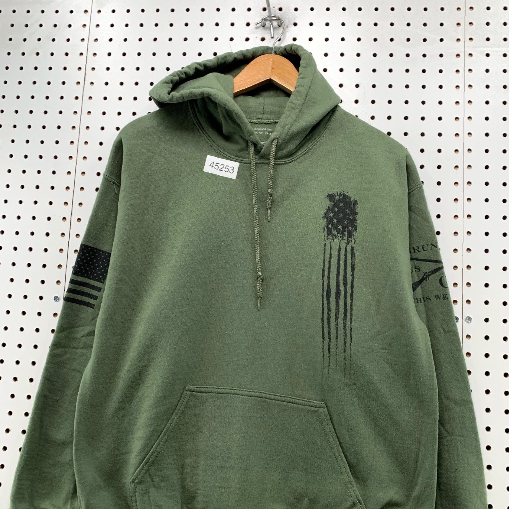 Vintage Grunt Style Sweatshirt Hoodie Mens M Green USA Flag Army Military Hooded Size US M / EU 48-50 / 2 - 2 Thumbnail