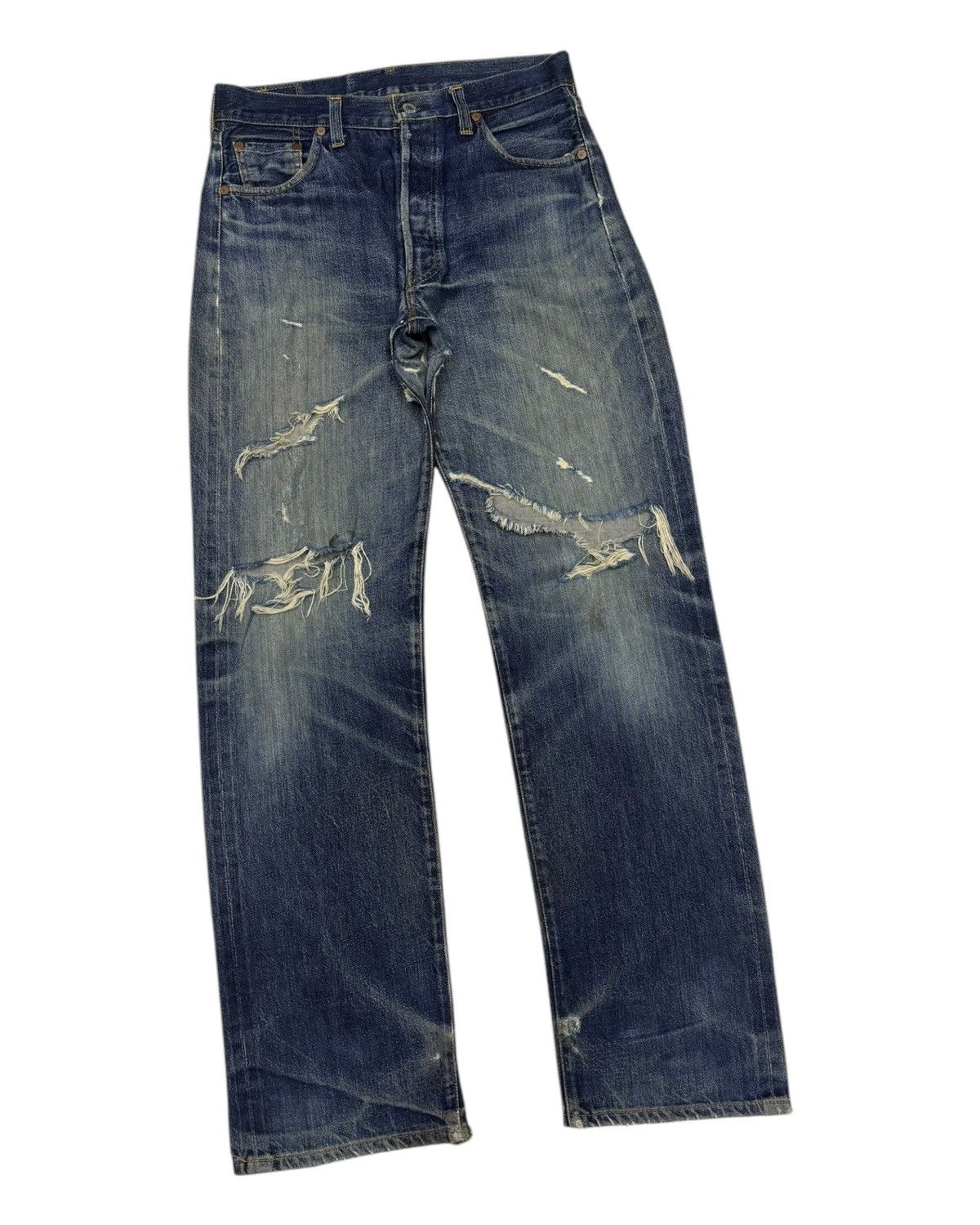 Levi's THRASHED Levis 501 Big E Selvedge Crash Denim Jeans Size US 31 - 7 Thumbnail