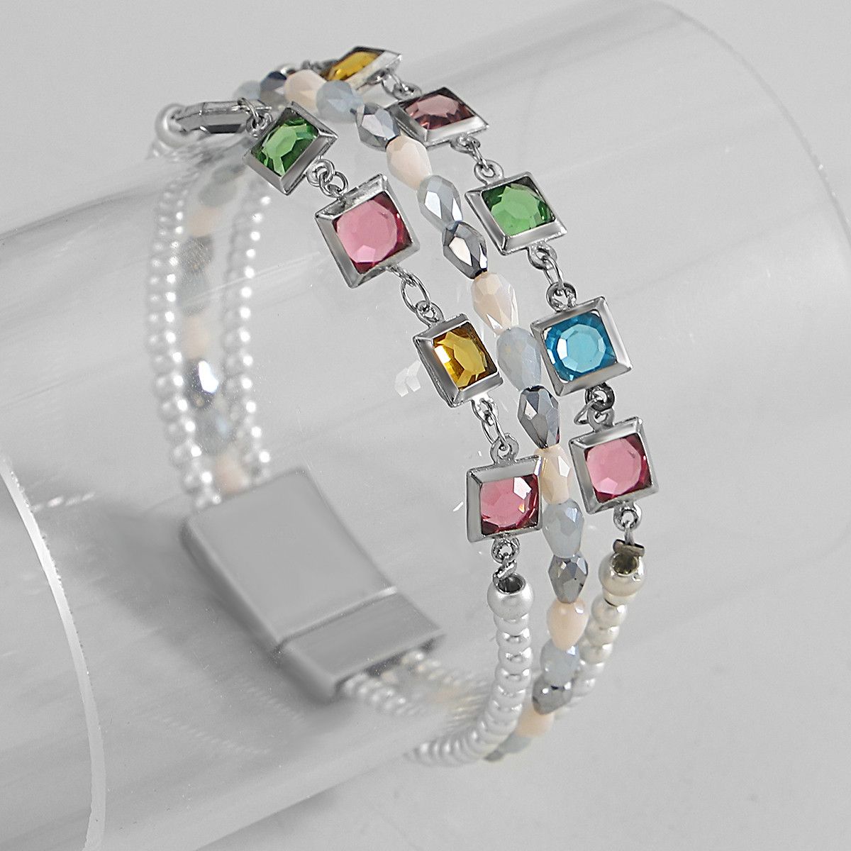 Jewelry Square Crystal Beads Charm Bracelets Size ONE SIZE - 5 Thumbnail