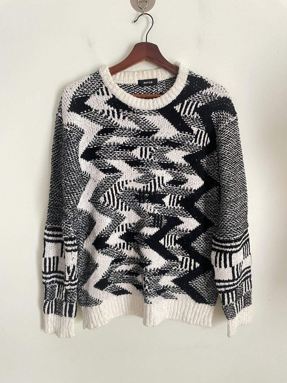 Zucca Zucca Zigzag Black White Sweatshirt Size US M / EU 48-50 / 2 - 1 Thumbnail