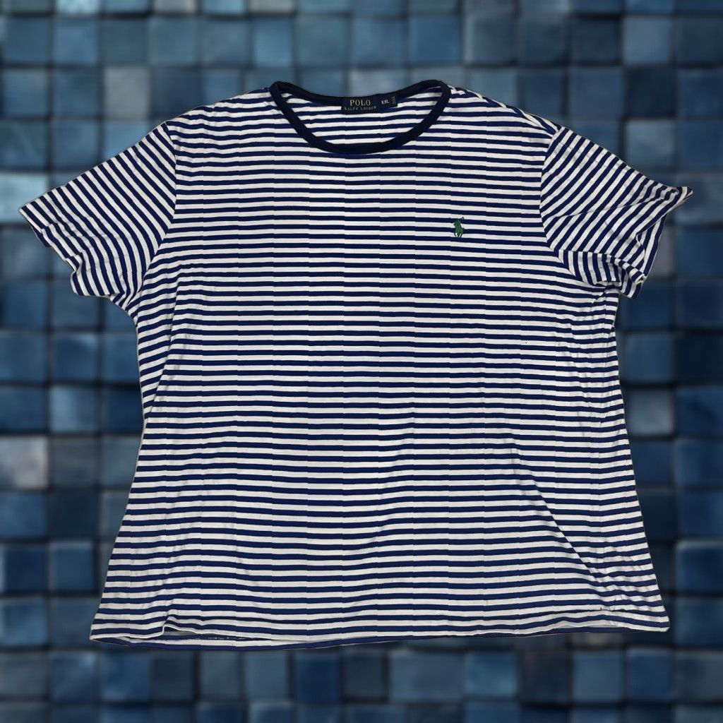 Ralph Lauren Ralph Lauren Polo T-Shirt Blue White Striped Cotton Short Sleeve Crew Neck 2XL Mens Classic Logo Size US XXL / EU 58 / 5 - 1 Thumbnail