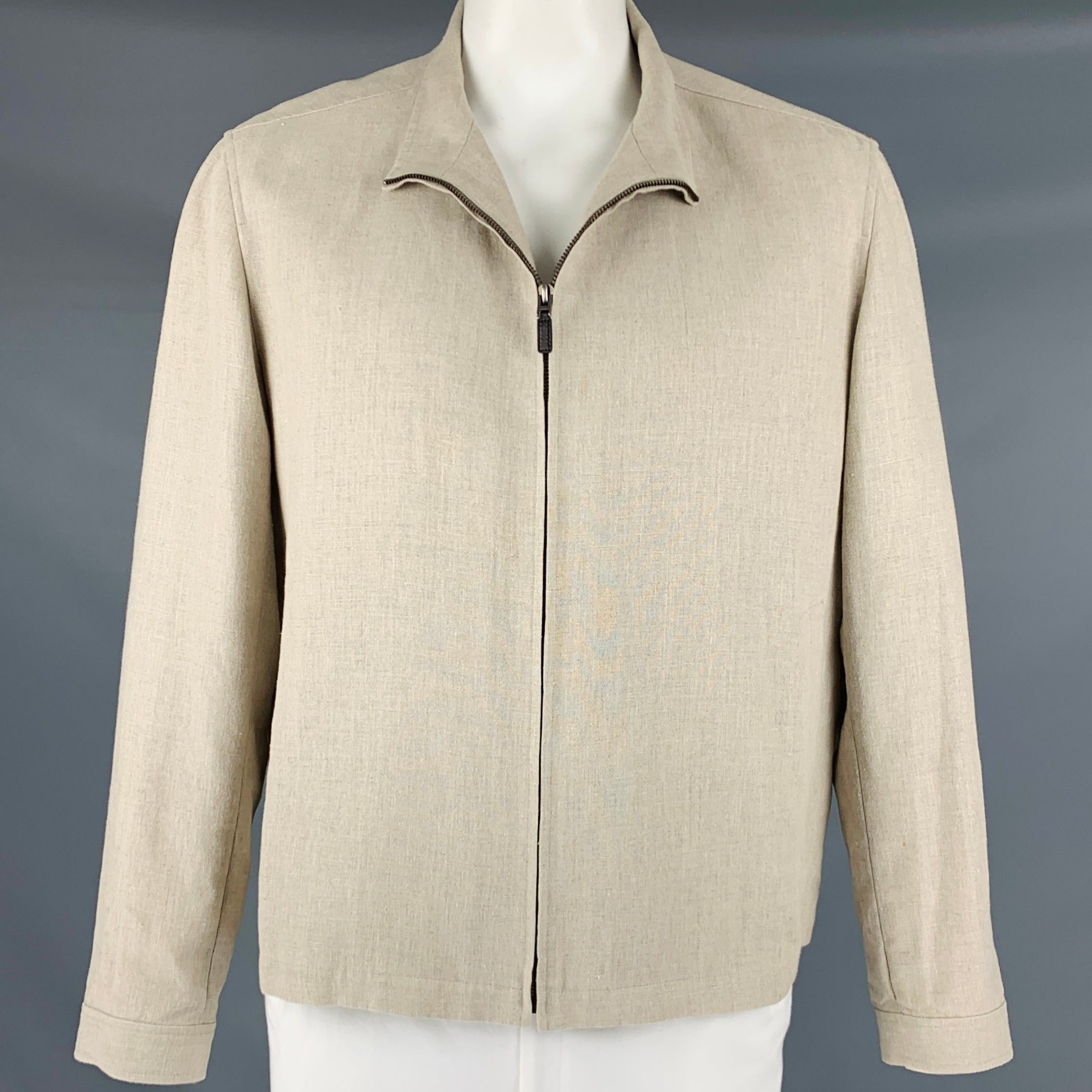 image of Cole Haan Collection Beige Linen Zip Up Jacket, Men's (Size XL)