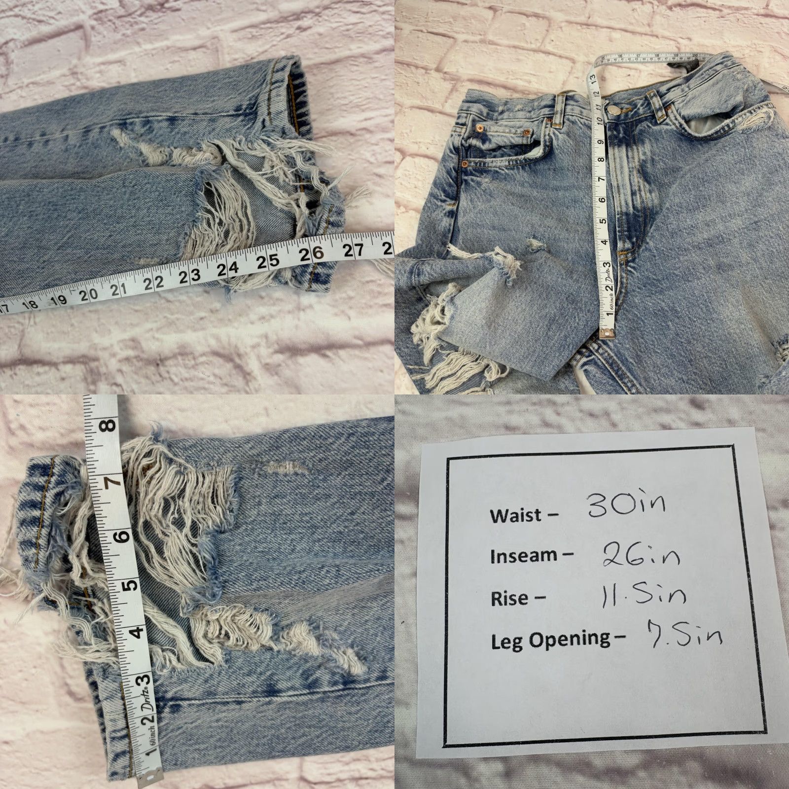 Zara VINTAGE? No. The Pepper Mom Zara Jeans Womens 8 High Rise 30x26 Blue Distressed Ripped Denim 100% Cotton Relaxed Straight Size 30" / US 8 / IT 44 - 9 Thumbnail