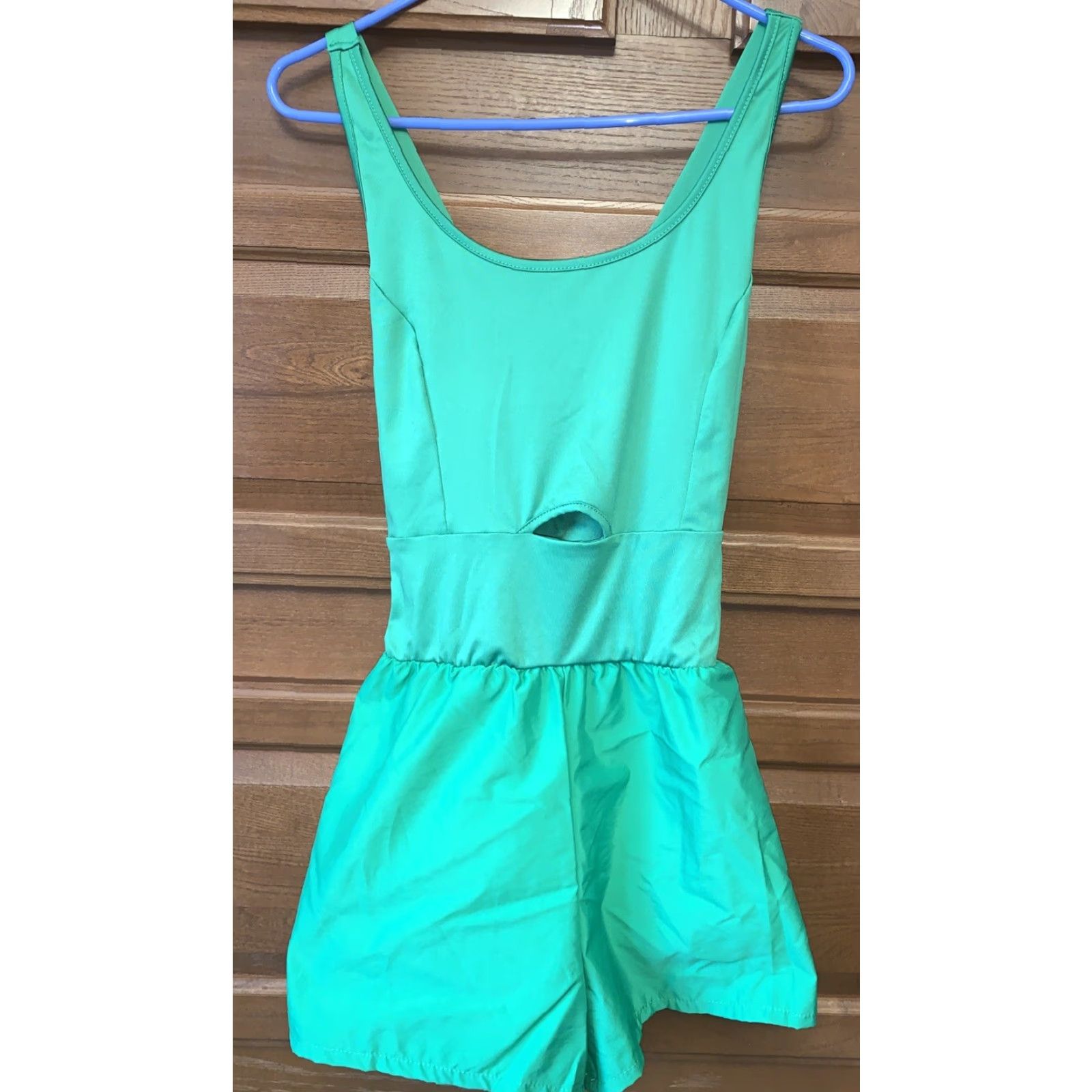 Vintage Emerald green romper Tank Top Jrs. XL stretchy w/ cut-out 2049 Size XL / US 12-14 / IT 48-50 - 2 Thumbnail