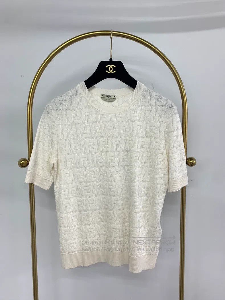 Fendi Fendi White textured monogrammed knit short sleeve Size XS / US 0-2 / IT 36-38 - 1 Thumbnail